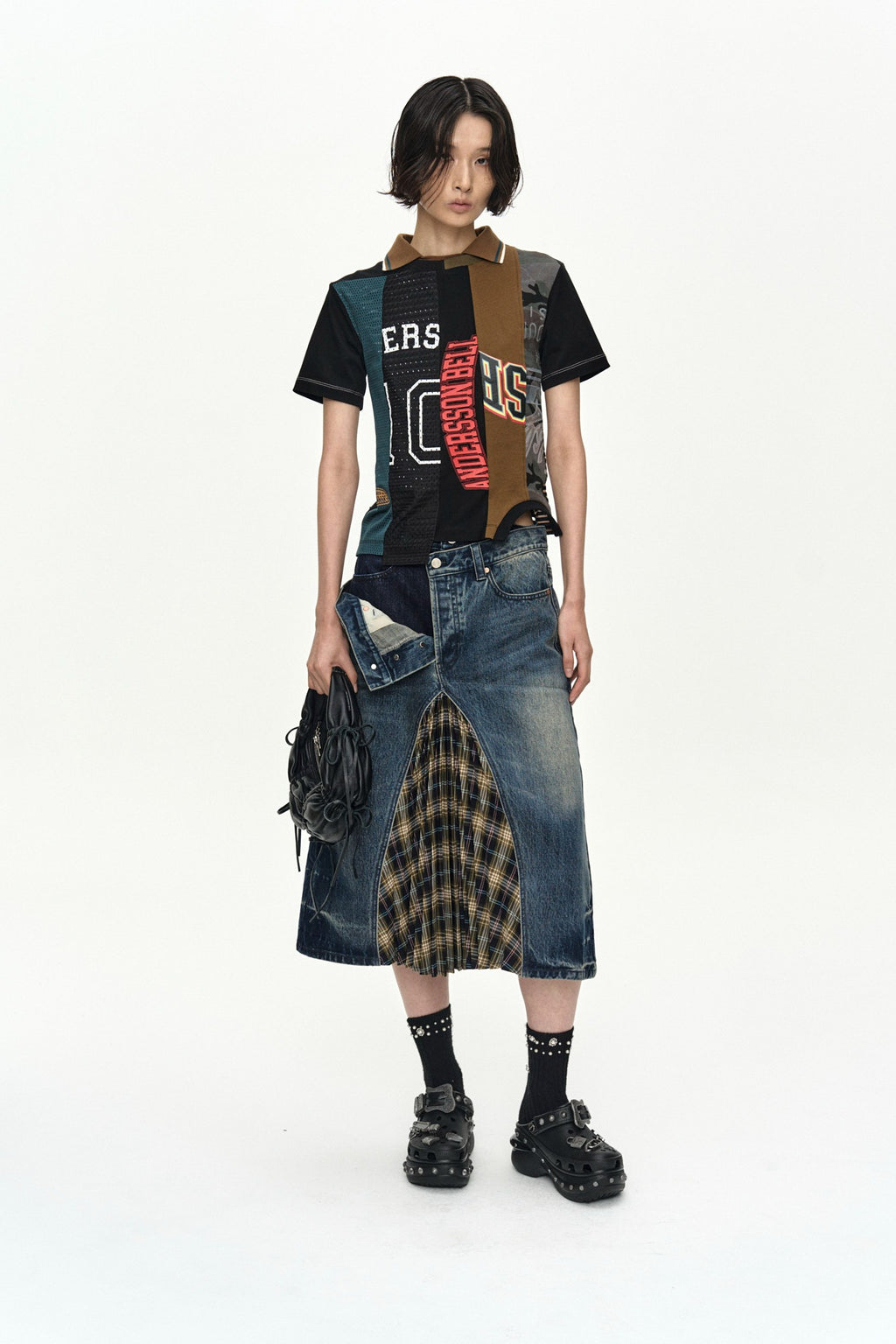 Andersson Bell - Pleats Combo Flipped Denim Skirt (Blue) product image 1 | TRAB K-Fashion Australia