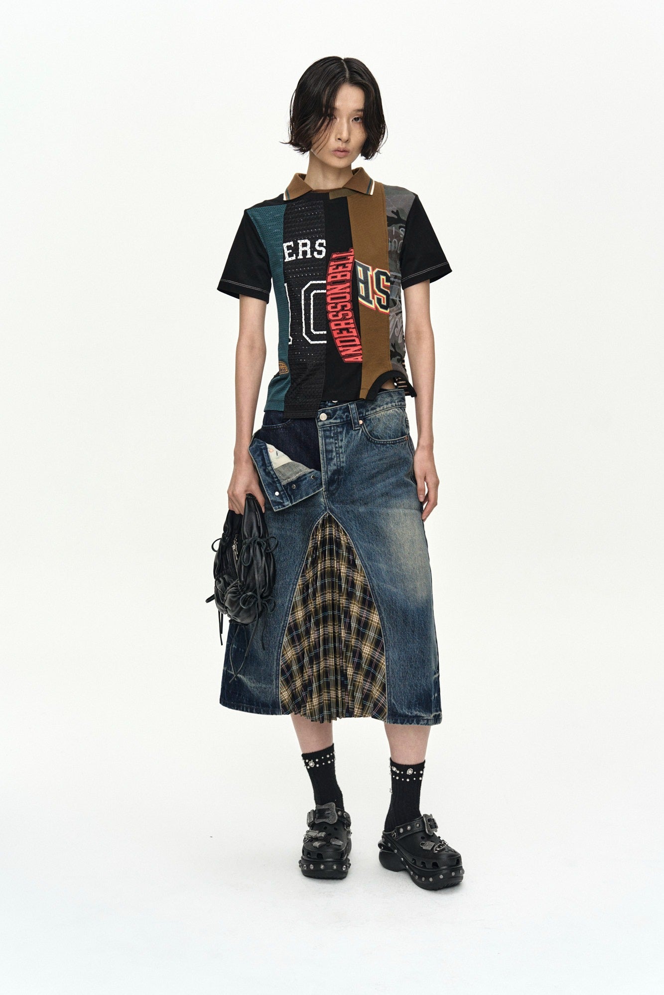 Andersson Bell - Pleats Combo Flipped Denim Skirt (Blue) product image 1 | TRAB K-Fashion Australia