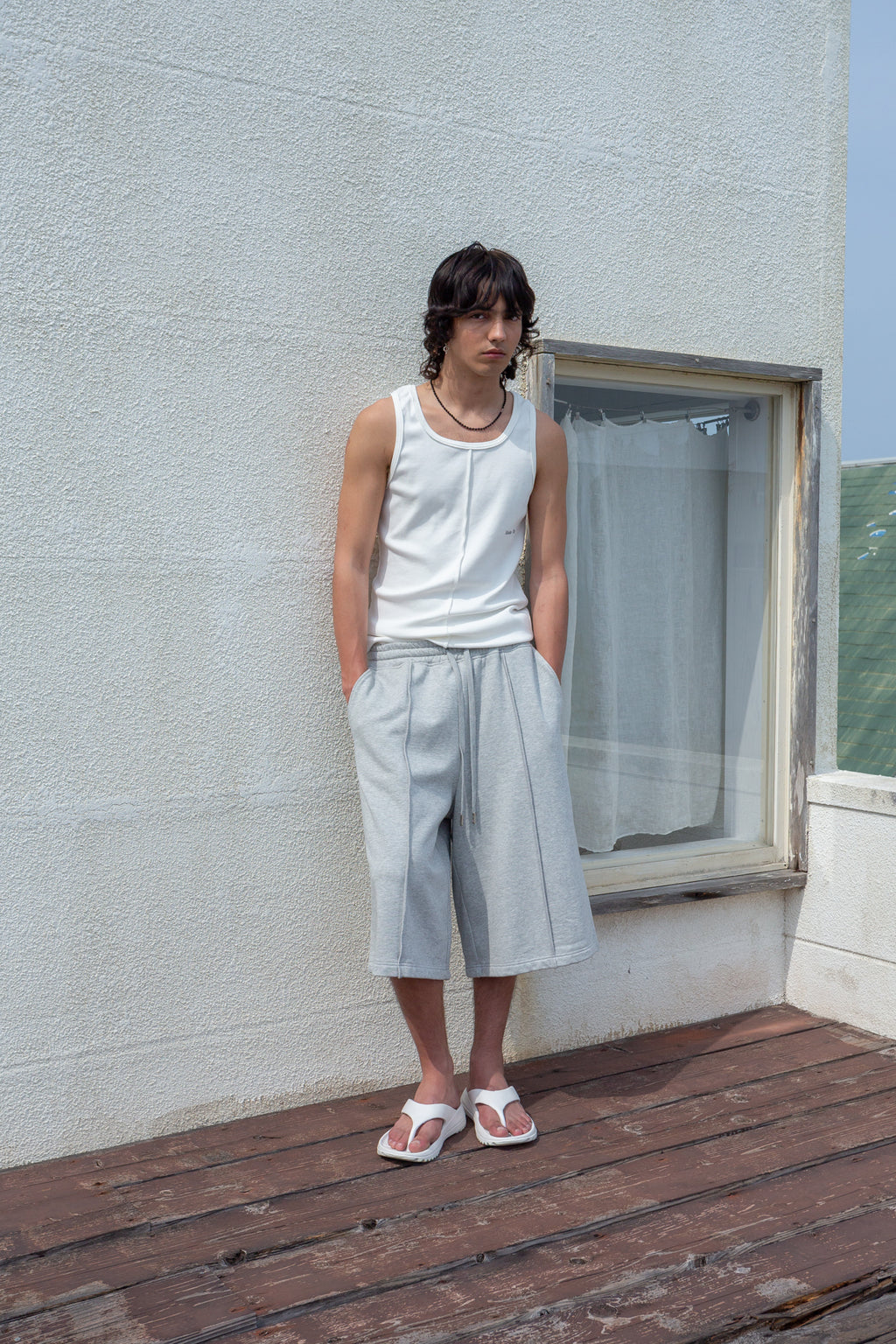 Matin Kim - Small Logo Pintuck Sleeveless Top (White) product image 6 | TRAB K-Fashion Australia