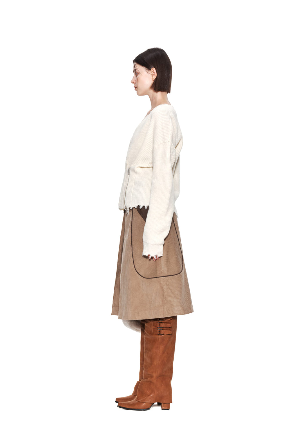 Matin Kim - Pinched Two Way Knit Zip Cardigan (Ivory) product image 6 | TRAB K-Fashion Australia