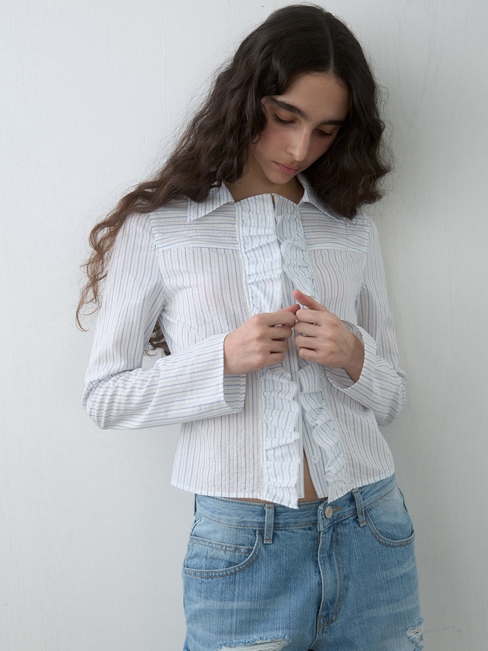 Kijun - Ruffle Detail Shirt (Sky Blue) product image 7 | TRAB K-Fashion Australia