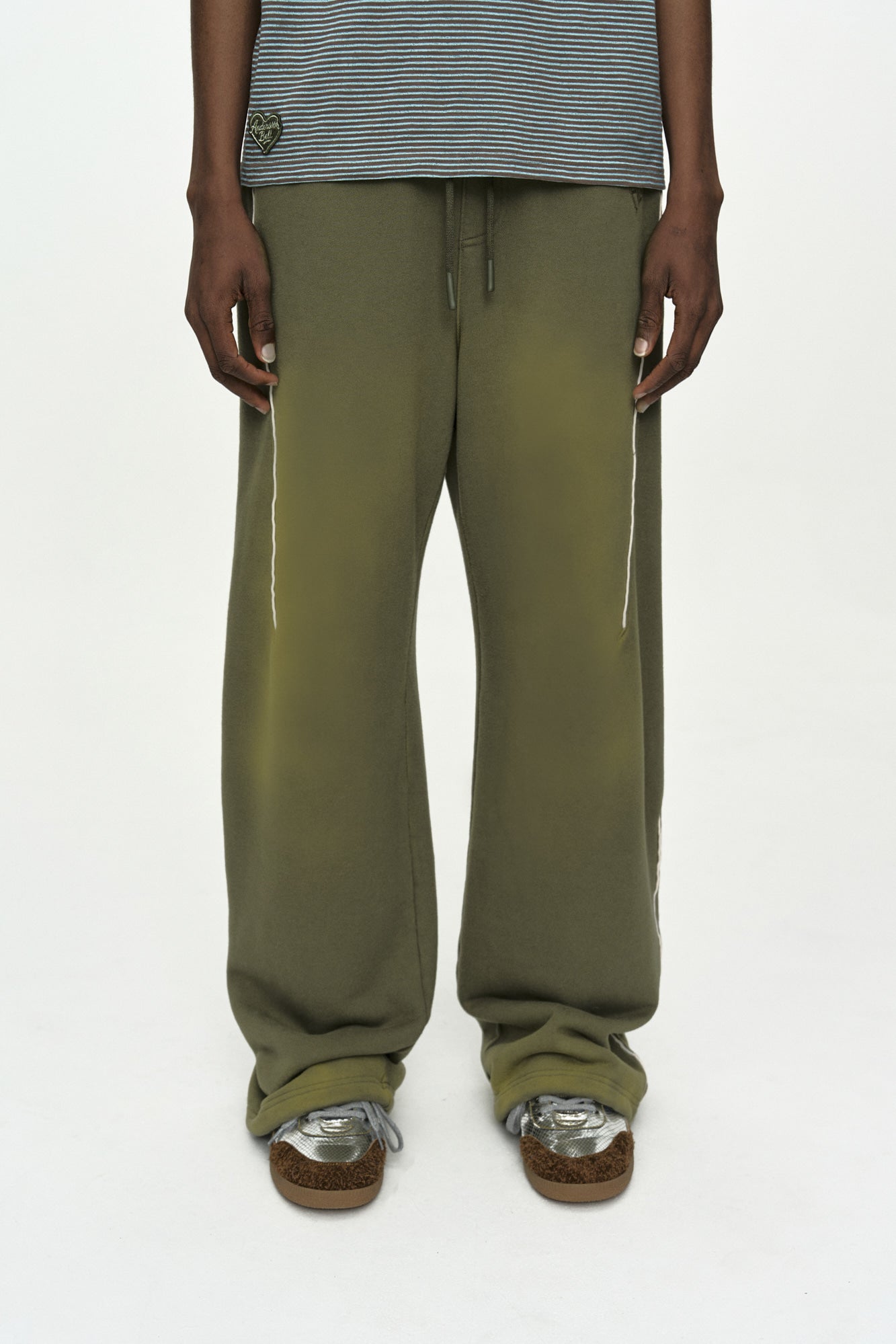 Andersson Bell - Unisex Piping Line Dyed Sweat Pants (Khaki) product image 5 | TRAB K-Fashion Australia