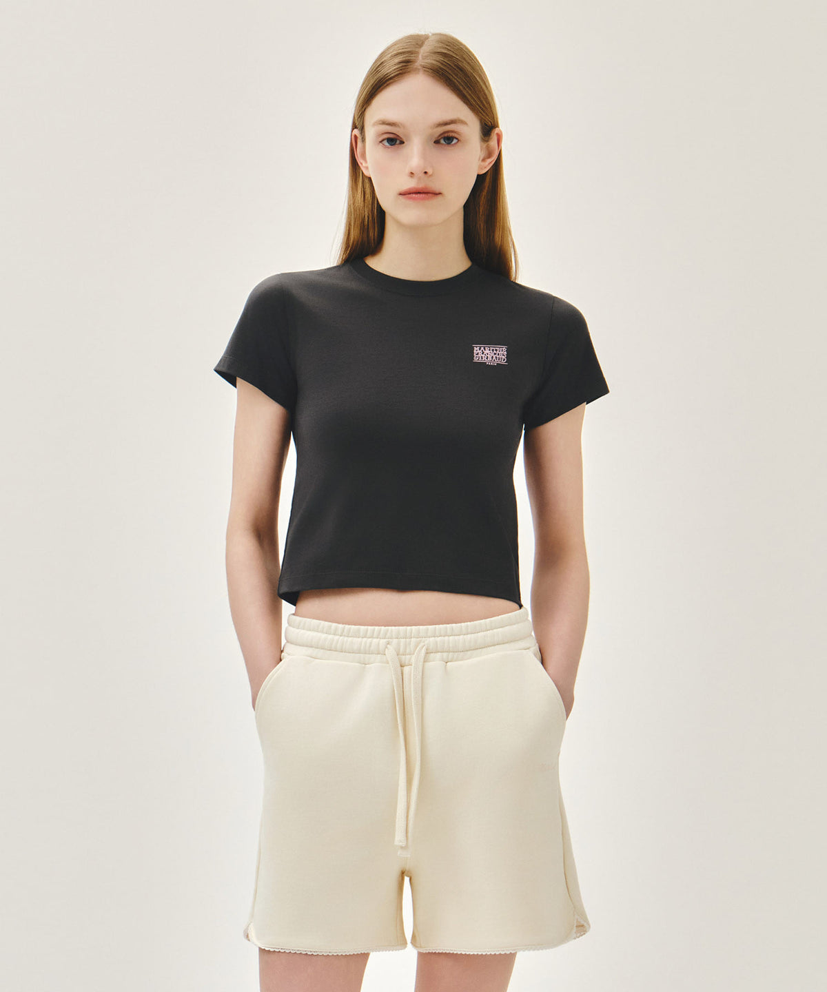 Marithe & Francois Girbaud - Antique Classic Logo Slim Crop Tee (Charcoal) product image 1 | TRAB K-Fashion Australia