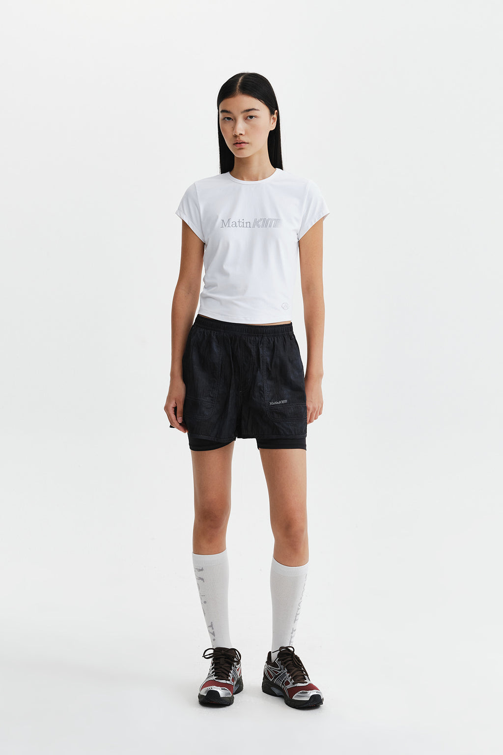 Matin Kim - Matin Pace Reflective Logo Slim Top (White) product image 9 | TRAB K-Fashion Australia