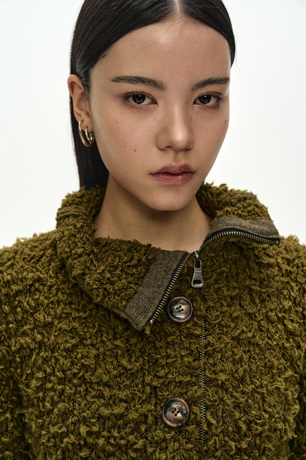Andersson Bell - Button & Trim Hairy Zip-Up Cardigan (Khaki) product image 5 | TRAB K-Fashion Australia