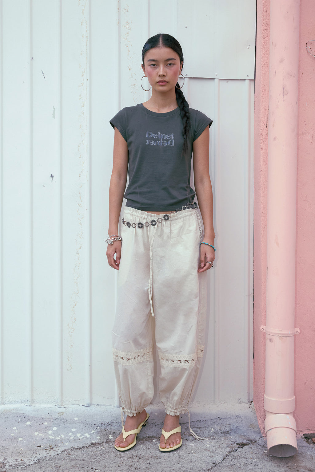 Deinet - Lace Detailed Balloon Pants (Oatmeal) product image 1 | TRAB K-Fashion Australia