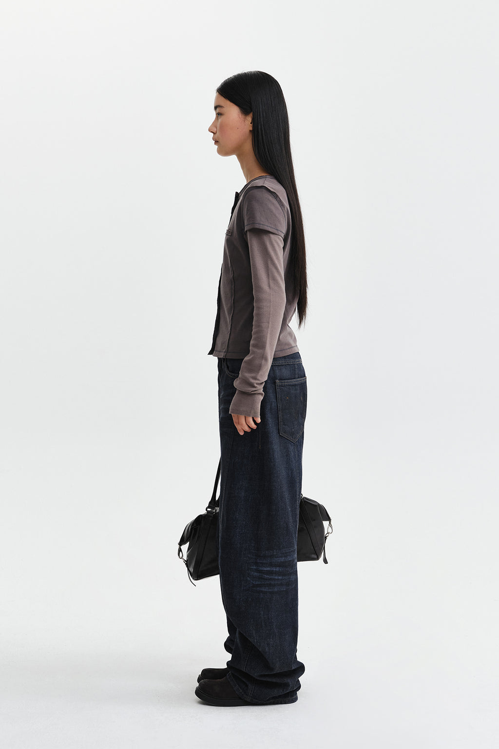 Matin Kim - Faded Color Block Layered Button Top (Cocoa) product image 7 | TRAB K-Fashion Australia