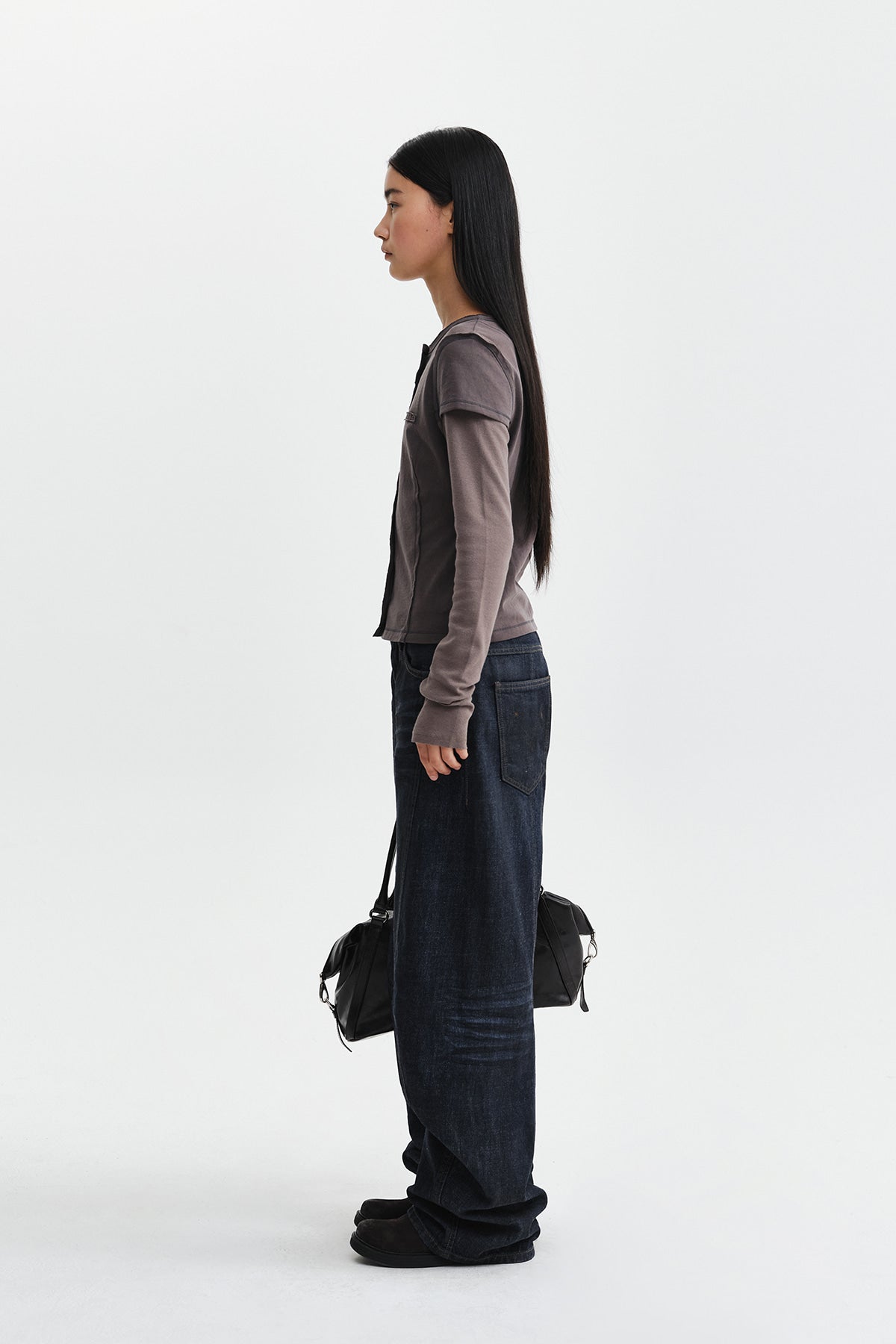 Matin Kim - Faded Color Block Layered Button Top (Cocoa) product image 7 | TRAB K-Fashion Australia