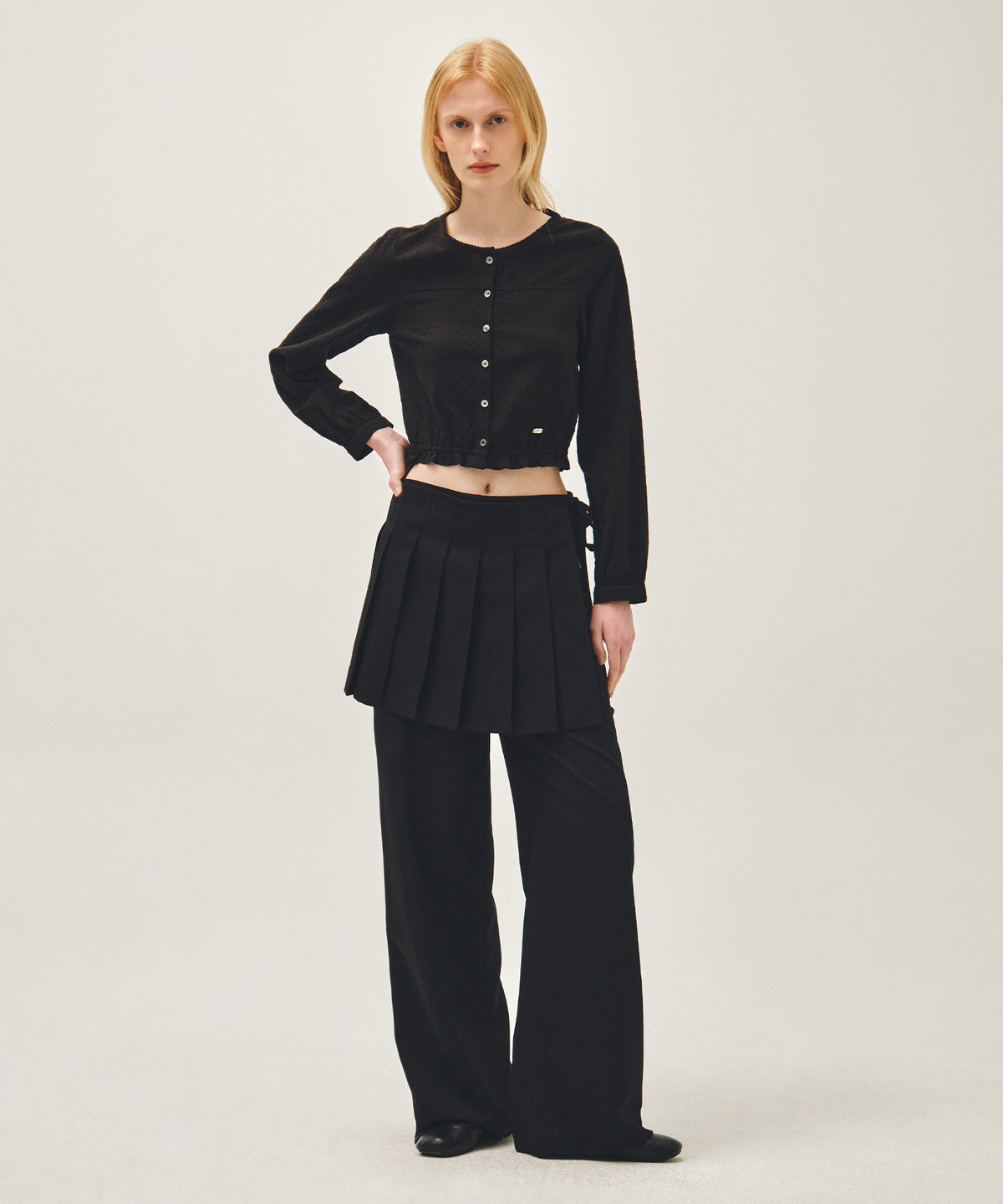 Marithe & Francois Girbaud - Lace Shirring Crop Blouse (Black) product image 5 | TRAB K-Fashion Australia