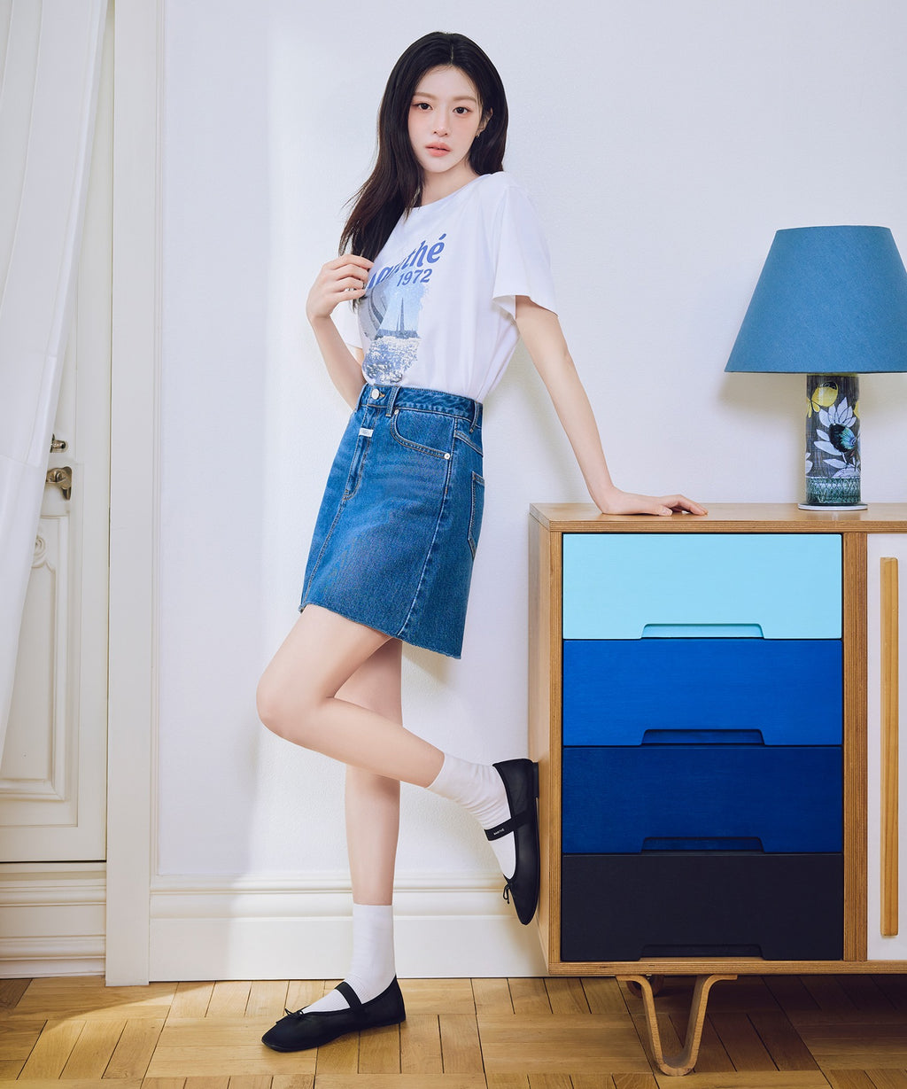 Marithe & Francois Girbaud - Raw Edge Denim Mini Skirt (Blue) product image 1 | TRAB K-Fashion Australia