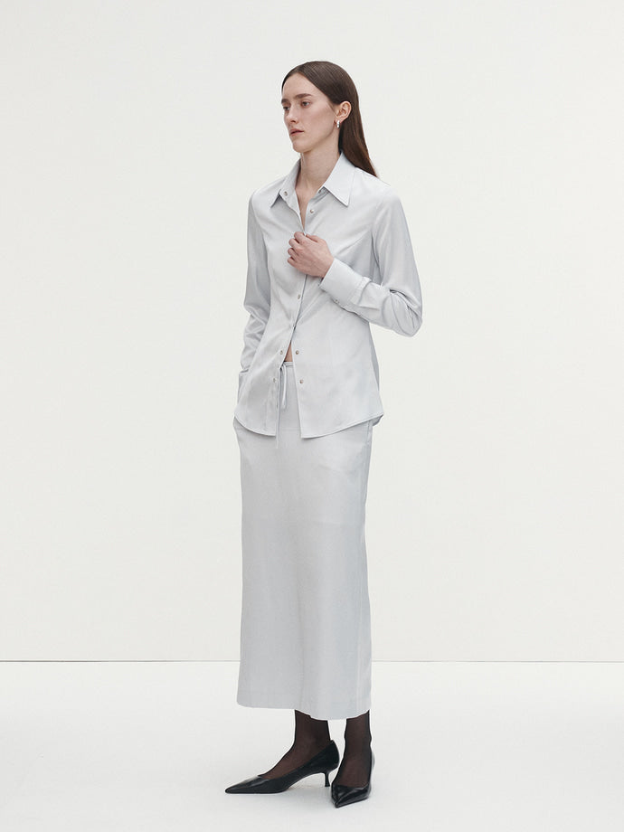 Tonywack - Satin Drawstring Midi Skirt (Silver) product image 1 | TRAB K-Fashion Australia