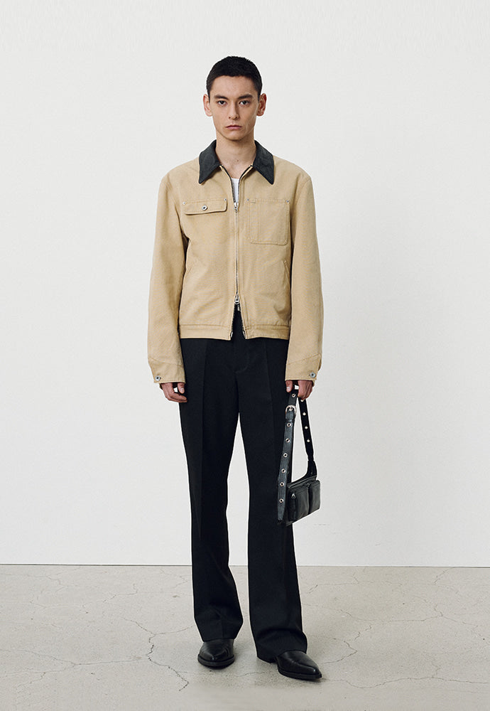 Tonywack - Leather Collar Garment-Washed Rivet Work Jacket (Faded Beige) product image 1 | TRAB K-Fashion Australia