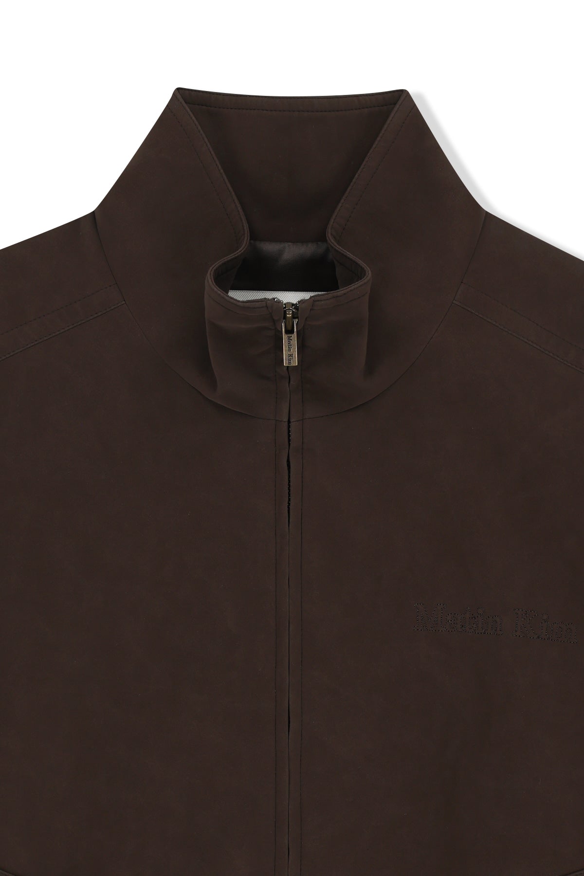 Matin Kim - Small Logo Faux Suede High Neck Jumper (Brown) product image 3 | TRAB K-Fashion Australia