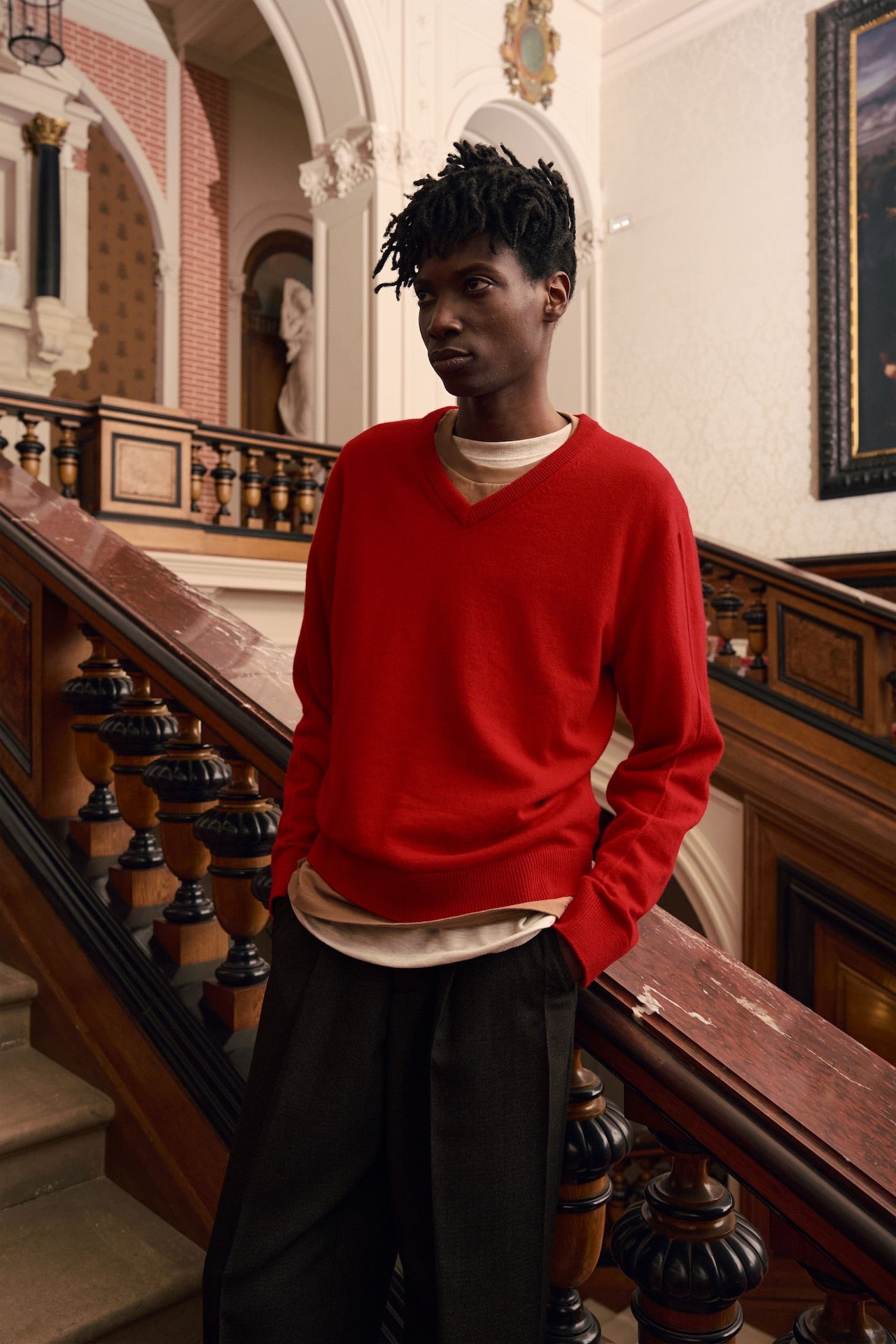 STU - Pin Tuck V-neck Knit (Red) product image 5 | TRAB K-Fashion Australia