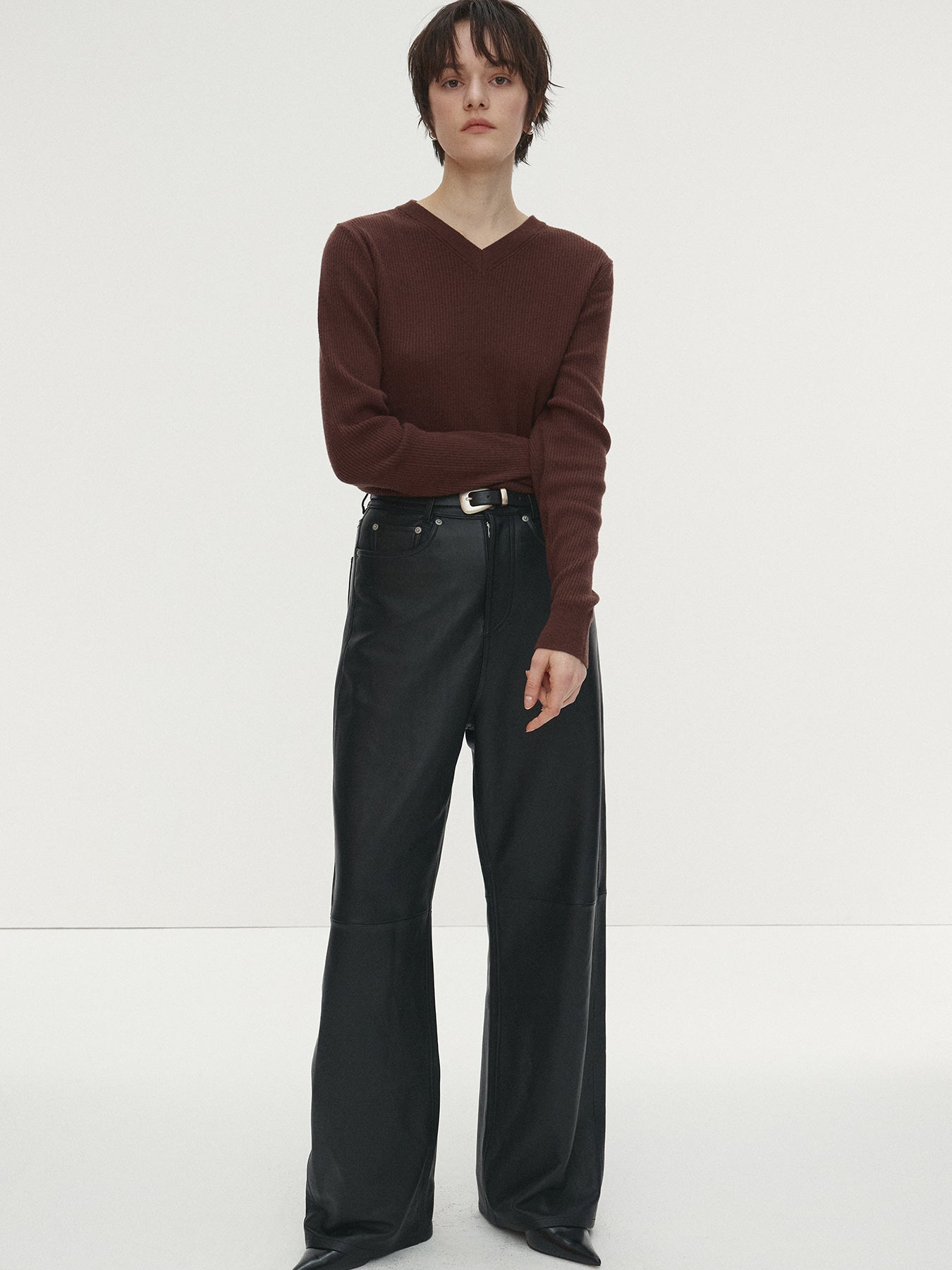 Tonywack - Super Fine Wool Ribbed V-Neck Sweater (Brown) product image 1 | TRAB K-Fashion Australia