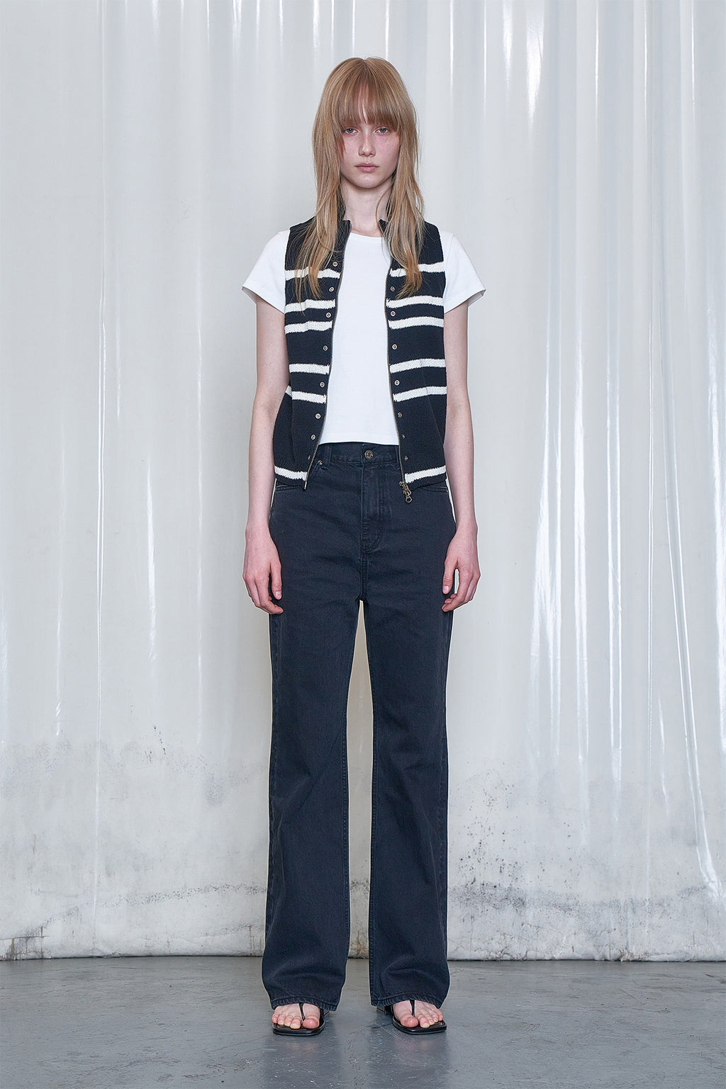 Deinet - Stripe Knit Vest Zip Up (Black) product image 6 | TRAB K-Fashion Australia