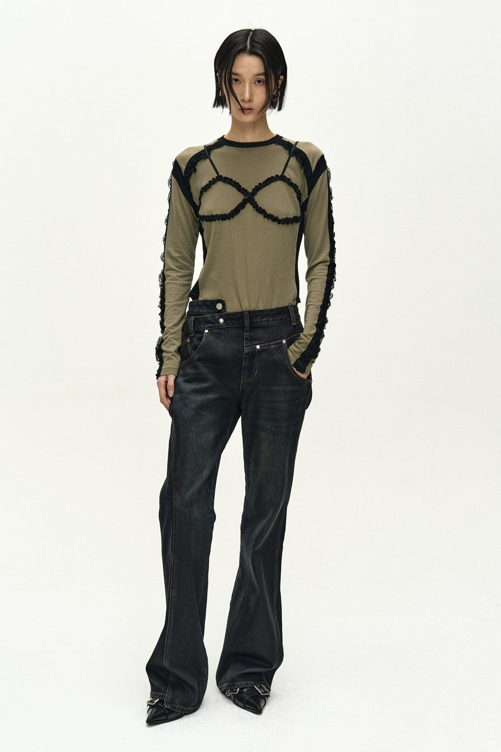 Andersson Bell - Twist Fold Coated Jeans (dark Blue) (Dark Blue) product image 1 | TRAB K-Fashion Australia