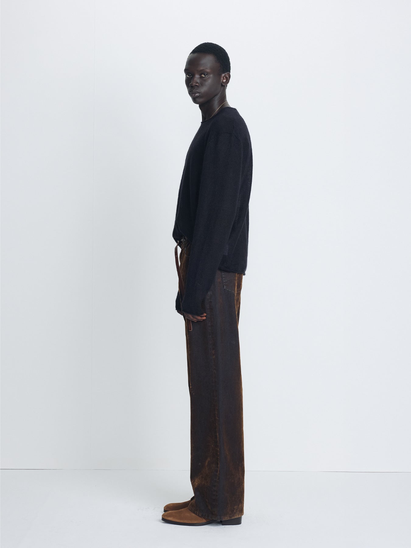 Tonywack - Flocked Denim Loose Flared Pants (Brown) product image 3 | TRAB K-Fashion Australia