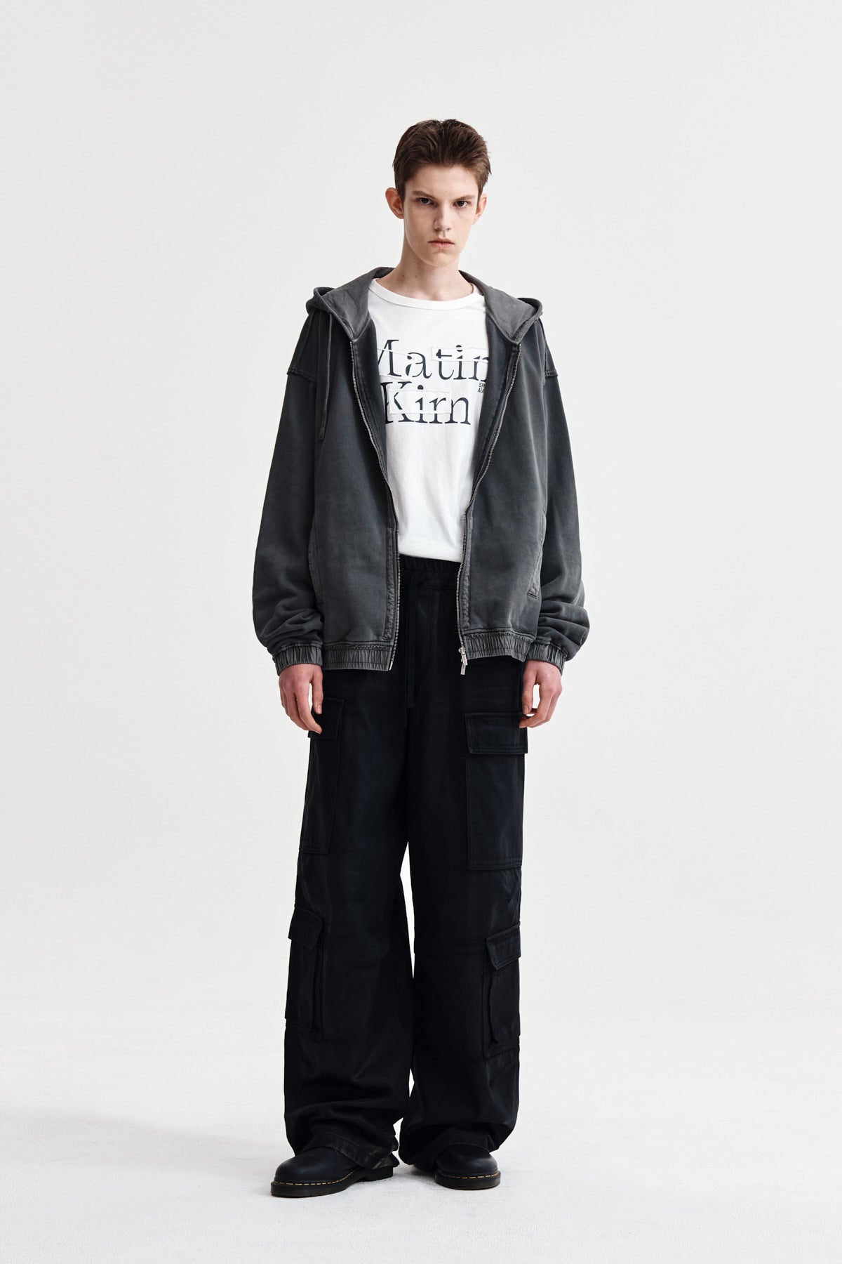 Matin Kim - Back Logo Pigment Dyed Zip Up Hoody (Charcoal) product image 9 | TRAB K-Fashion Australia
