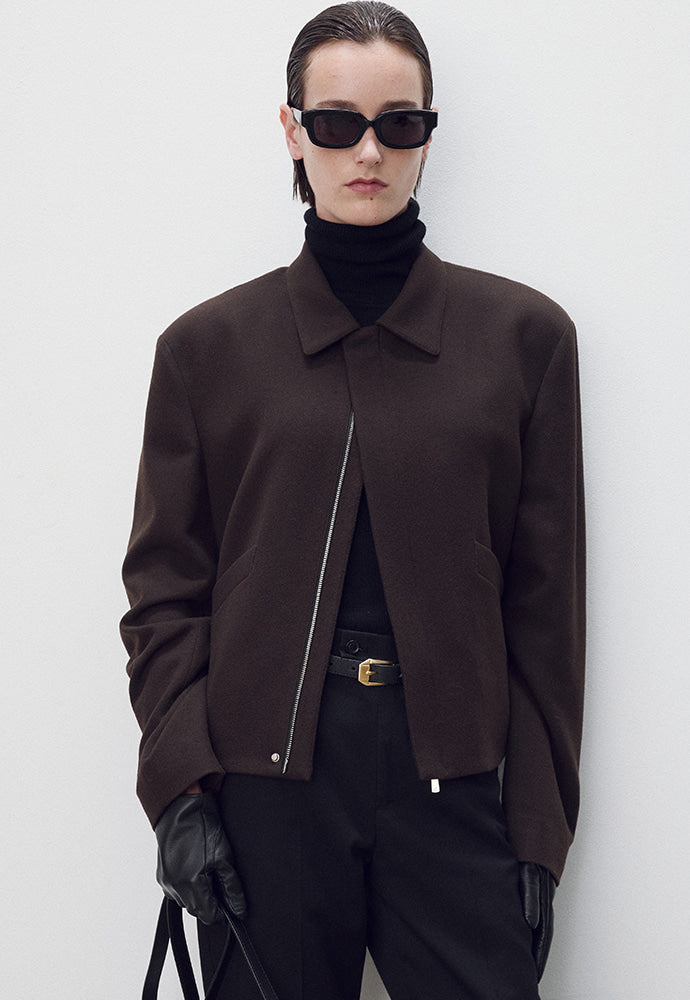 Tonywack - Virgin Wool Cropped Blouson Jacket (Dark Brown) product image 6 | TRAB K-Fashion Australia