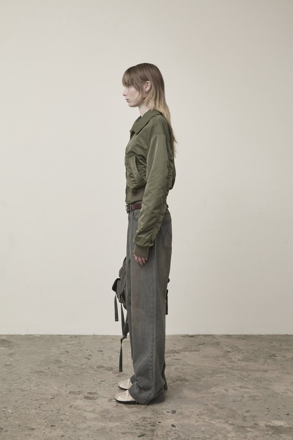 Matin Kim - Applique Logo Shirring Bomber Jumper (Khaki) product image 7 | TRAB K-Fashion Australia