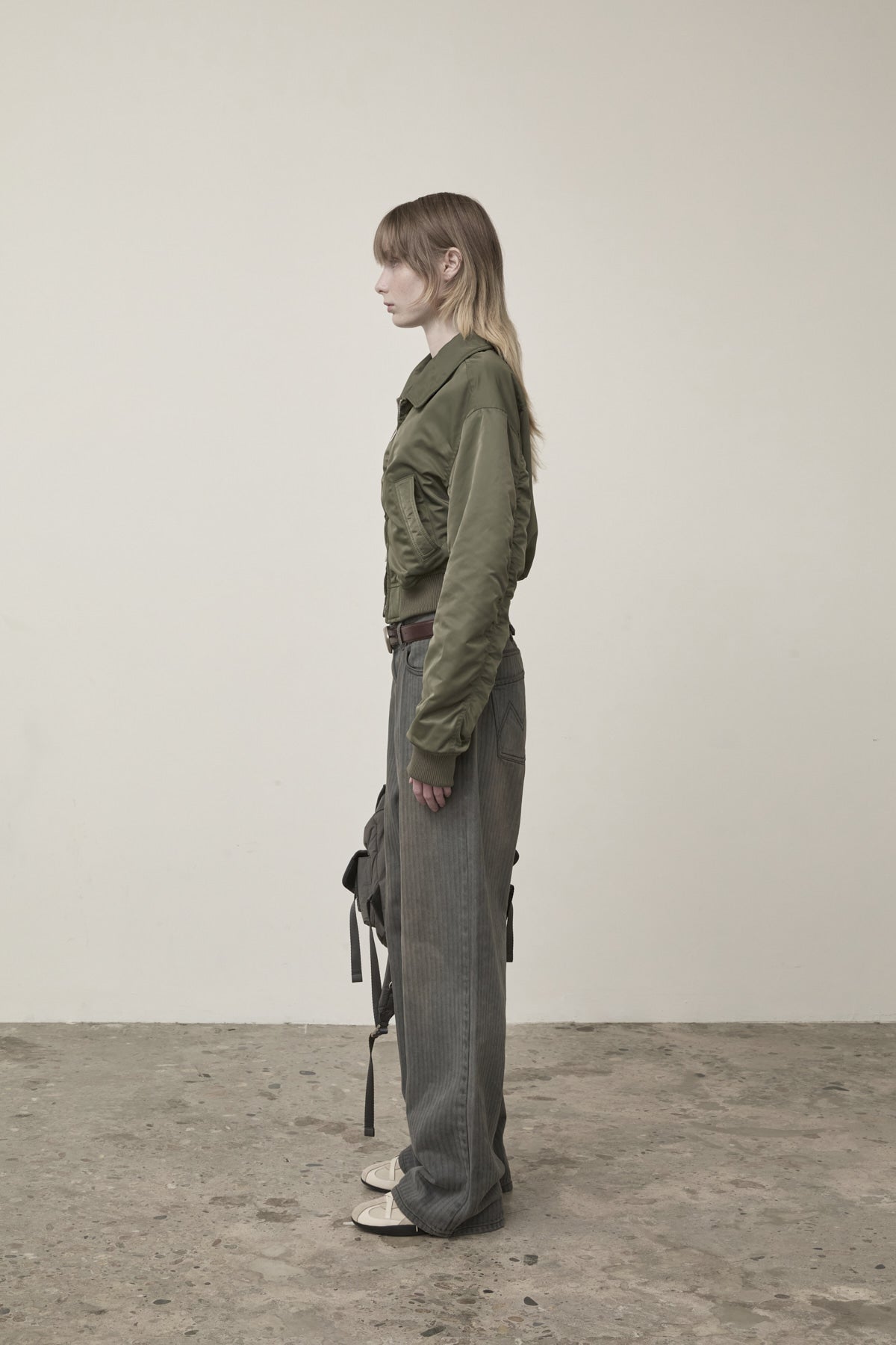 Matin Kim - Applique Logo Shirring Bomber Jumper (Khaki) product image 7 | TRAB K-Fashion Australia