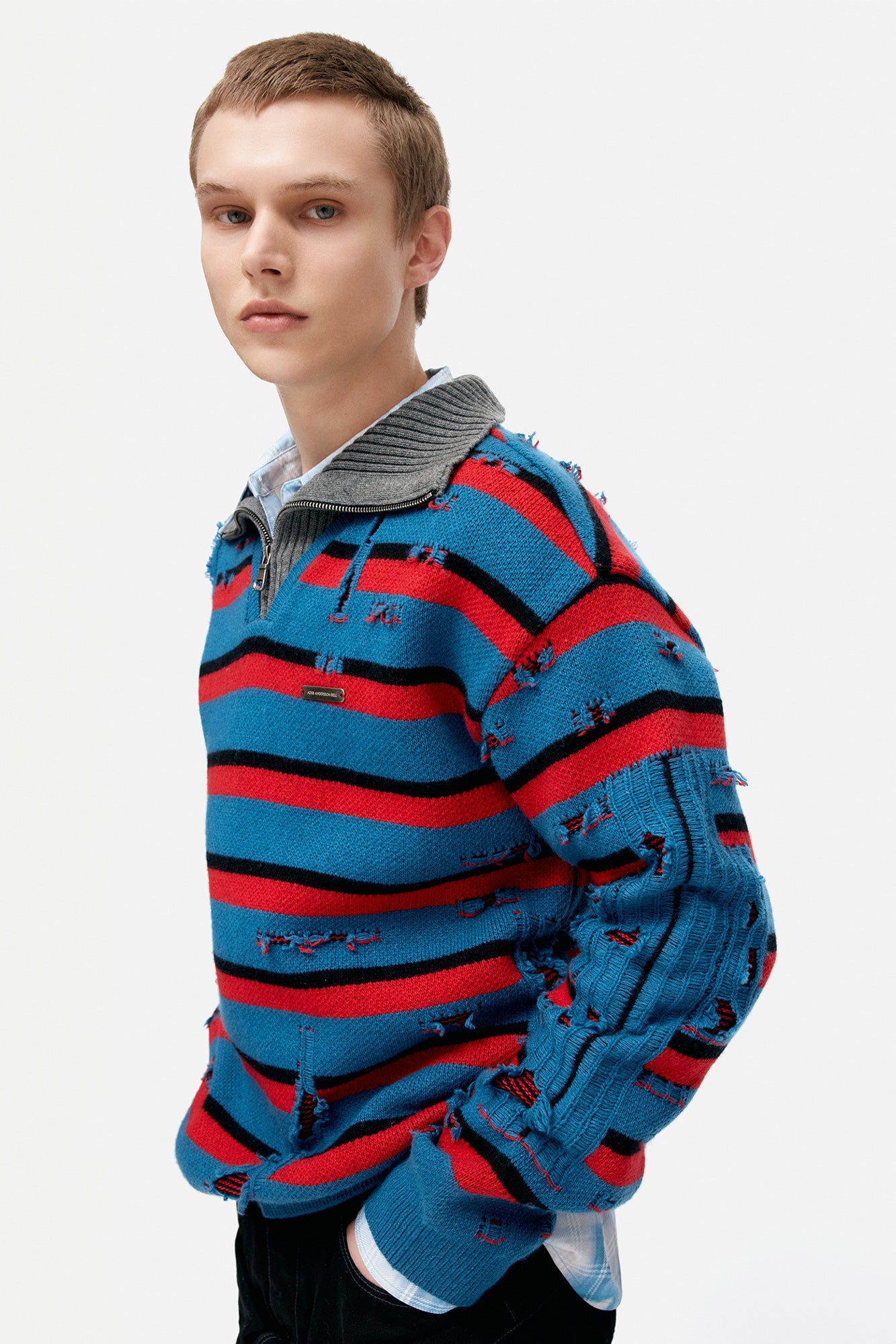 Andersson Bell - Stripe Jacquard Half Zip-Up Sweater (Blue/Red) product image 6 | TRAB K-Fashion Australia