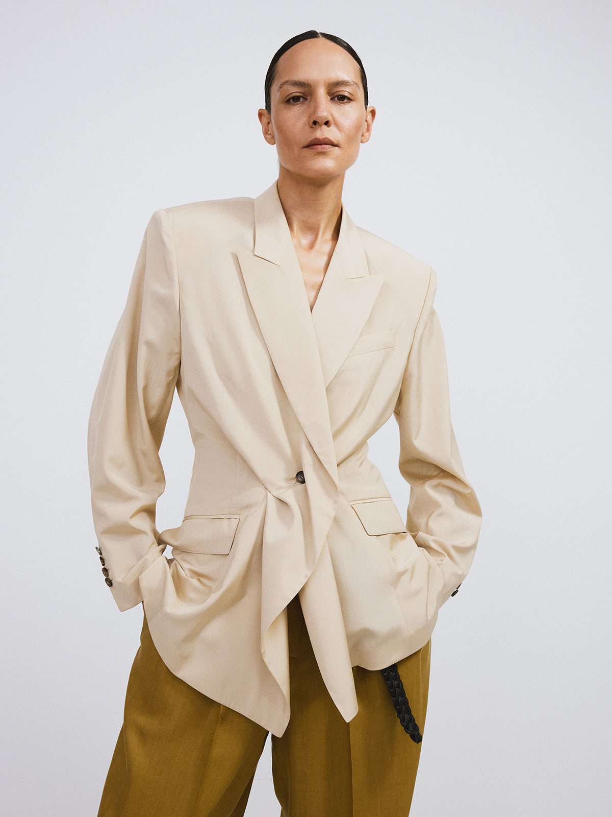 Recto - Drape Detail Suit Jacket (Light Beige) product image 3 | TRAB K-Fashion Australia