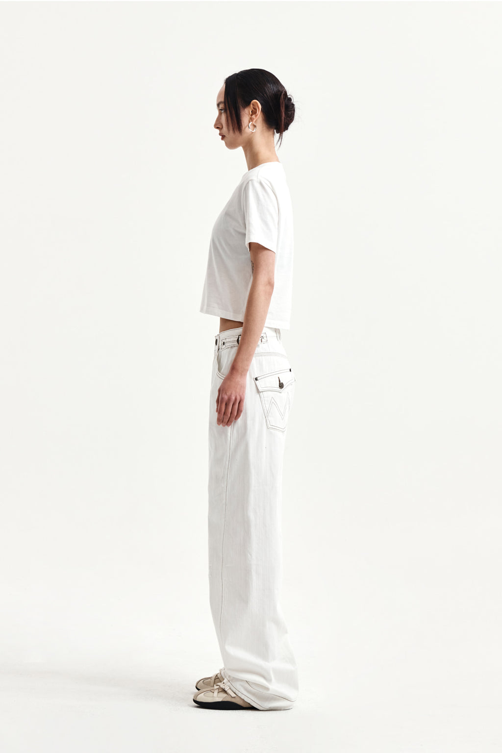 Matin Kim - Waist Buckle Stitch Point Twill Denim Pants (Ivory) product image 7 | TRAB K-Fashion Australia