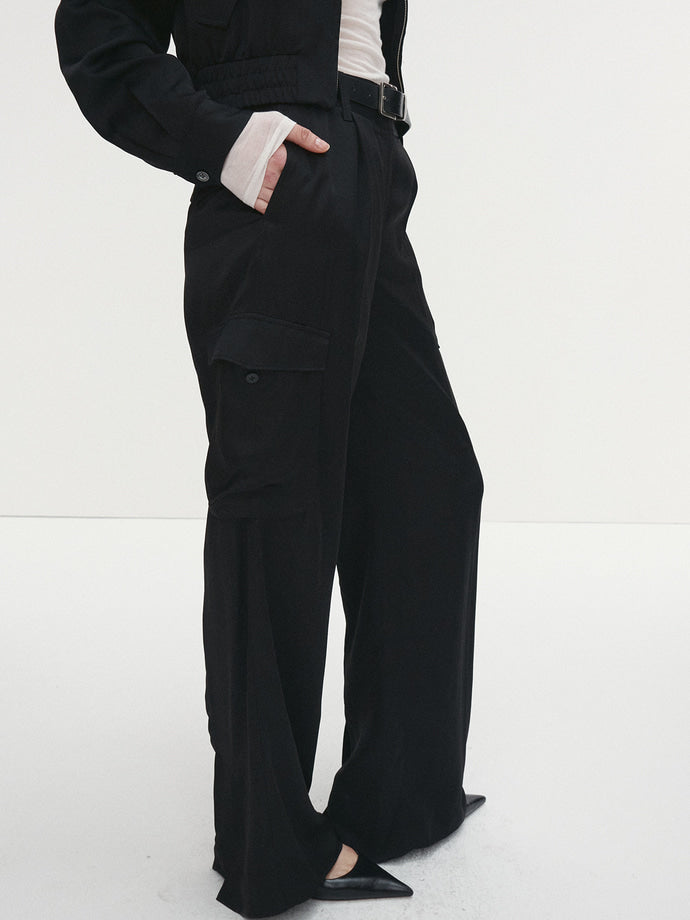 Tonywack - Loose-Fit Satin Cargo Pants (Black) product image 1 | TRAB K-Fashion Australia