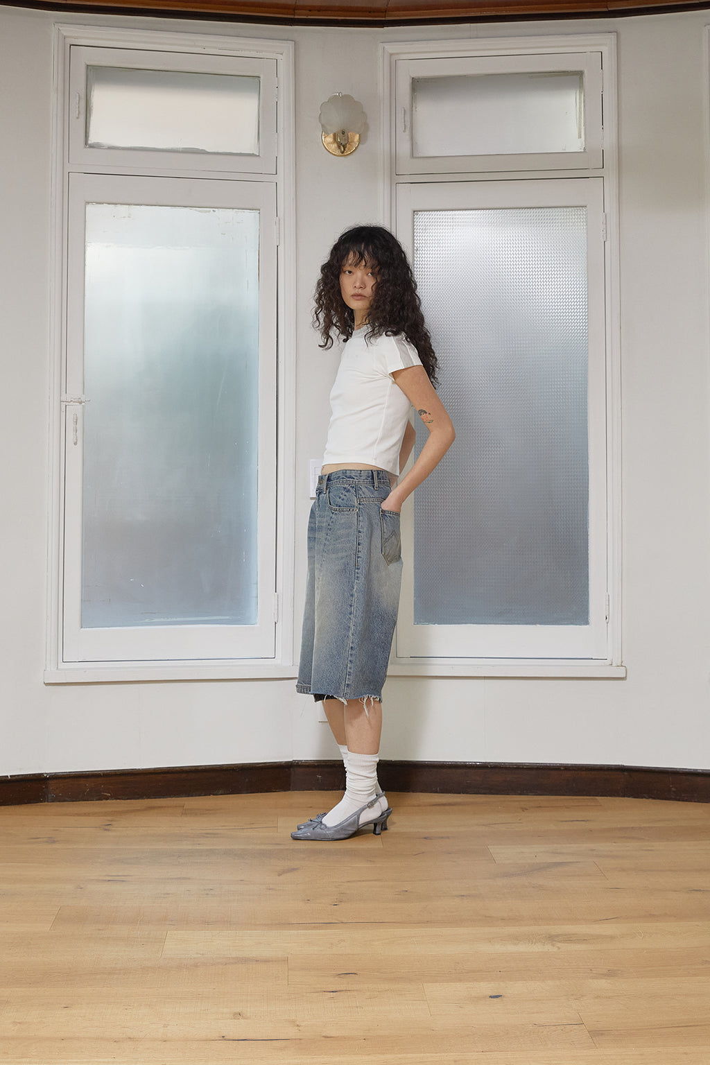 Matin Kim - Color Line Point Logo Crop Top (White) product image 9 | TRAB K-Fashion Australia