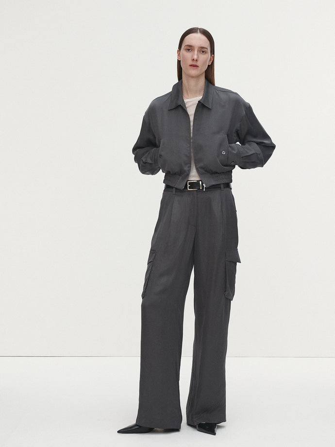 Tonywack - Satin Cropped Blouson Jacket (Carbon Grey) product image 1 | TRAB K-Fashion Australia