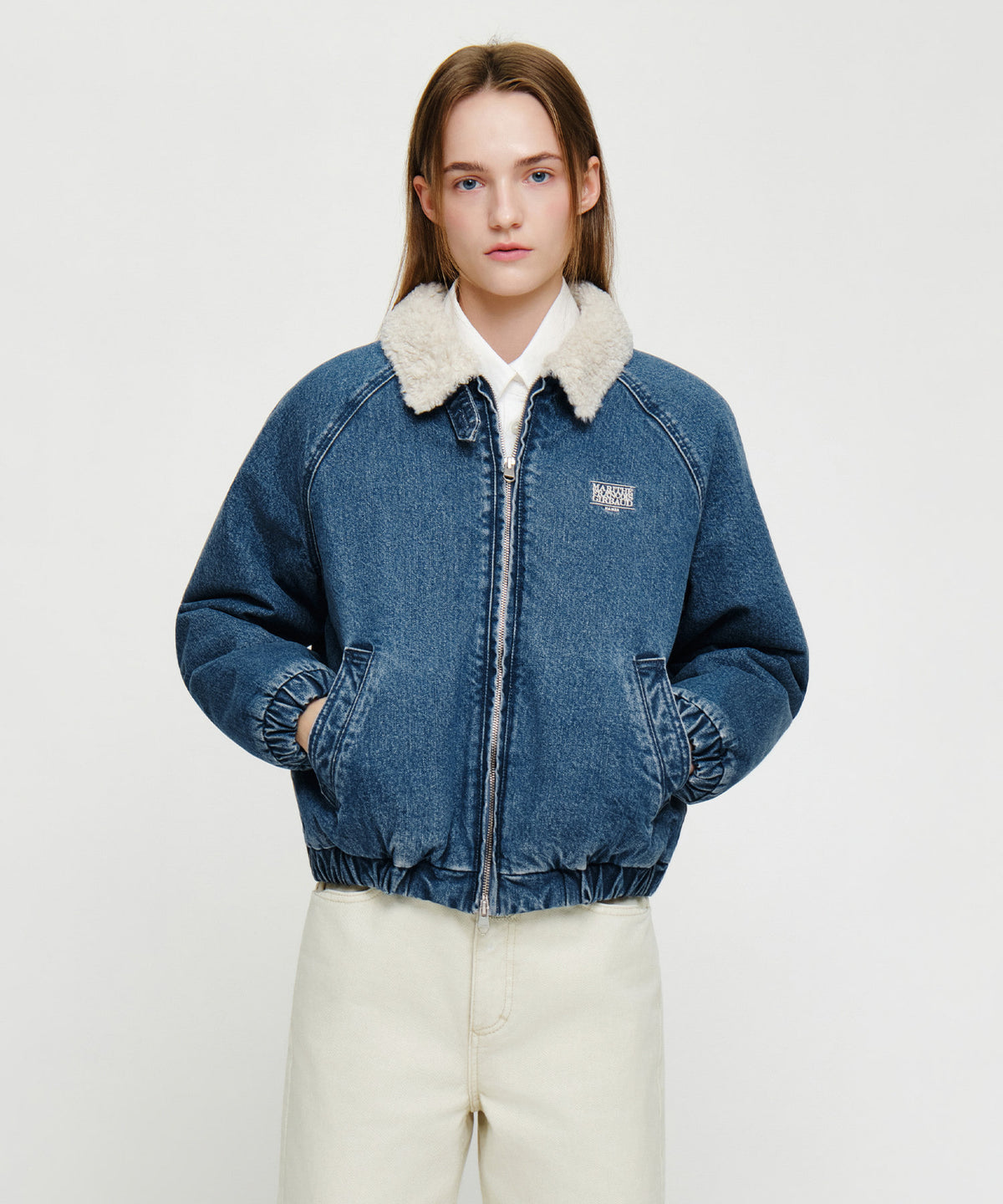 Marithe & Francois Girbaud - [Pre-order – Ships 30 Sep] Fleece Contrast Denim Jacket (Blue) product image 1 | TRAB K-Fashion Australia