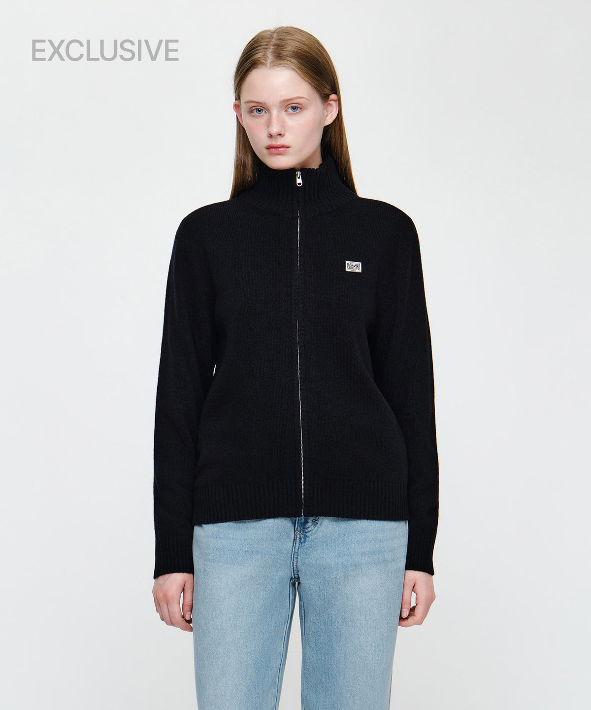 Marithe & Francois Girbaud - Premium Small Classic Logo Merino Wool High Neck Cardigan (Black) product image 1 | TRAB K-Fashion Australia