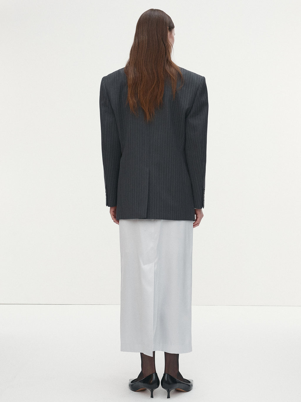 Tonywack - Striped Wool Oversized Double-Breasted Jacket (Grey Pinstripe) product image 4 | TRAB K-Fashion Australia