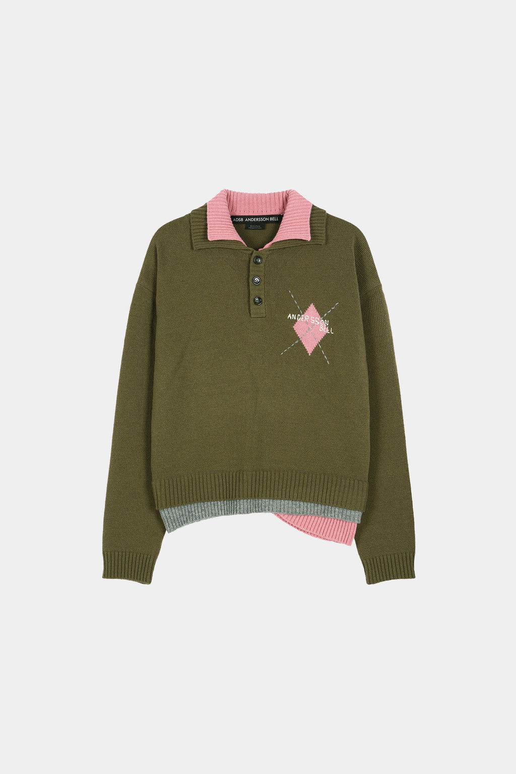 Andersson Bell - Double Collar Argyle Logo Sweater (Khaki/Pink) product image 11 | TRAB K-Fashion Australia