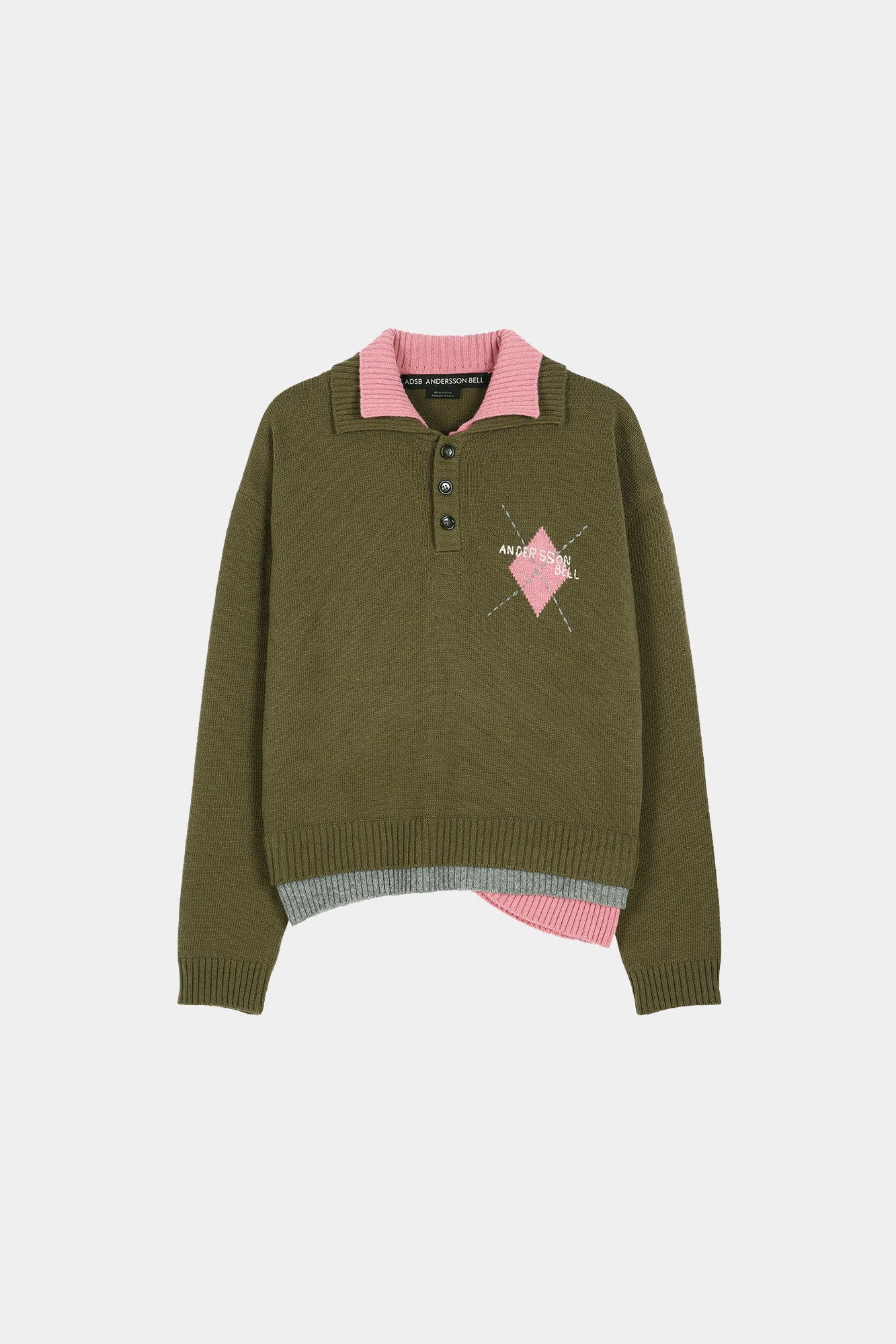Andersson Bell - Double Collar Argyle Logo Sweater (Khaki/Pink) product image 11 | TRAB K-Fashion Australia