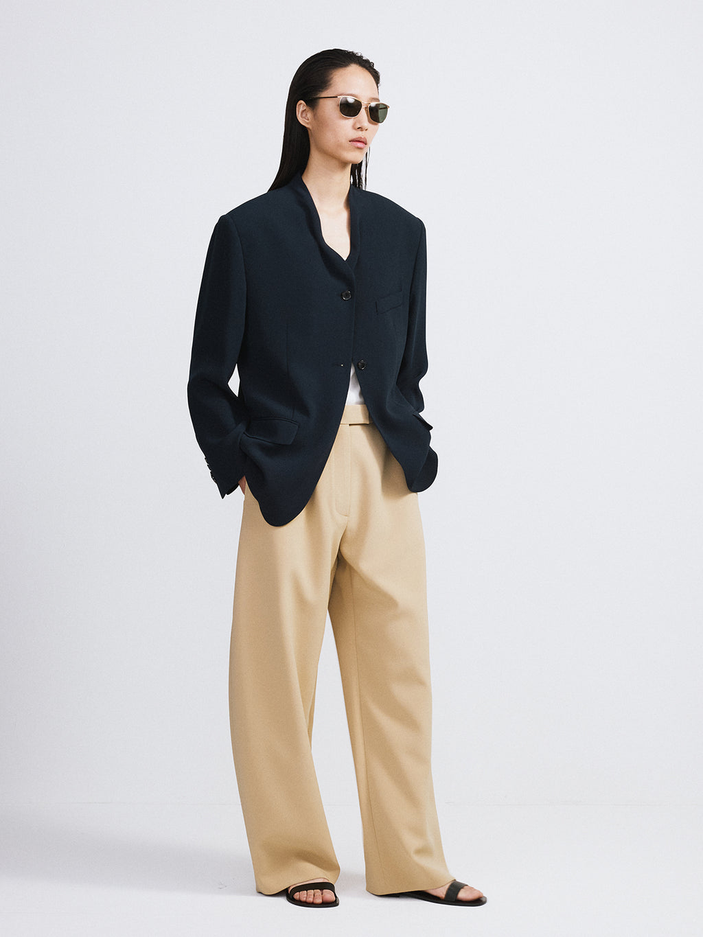 Recto - Collar Detail Fluid Suit Jacket (Dark Navy) product image 2 | TRAB K-Fashion Australia