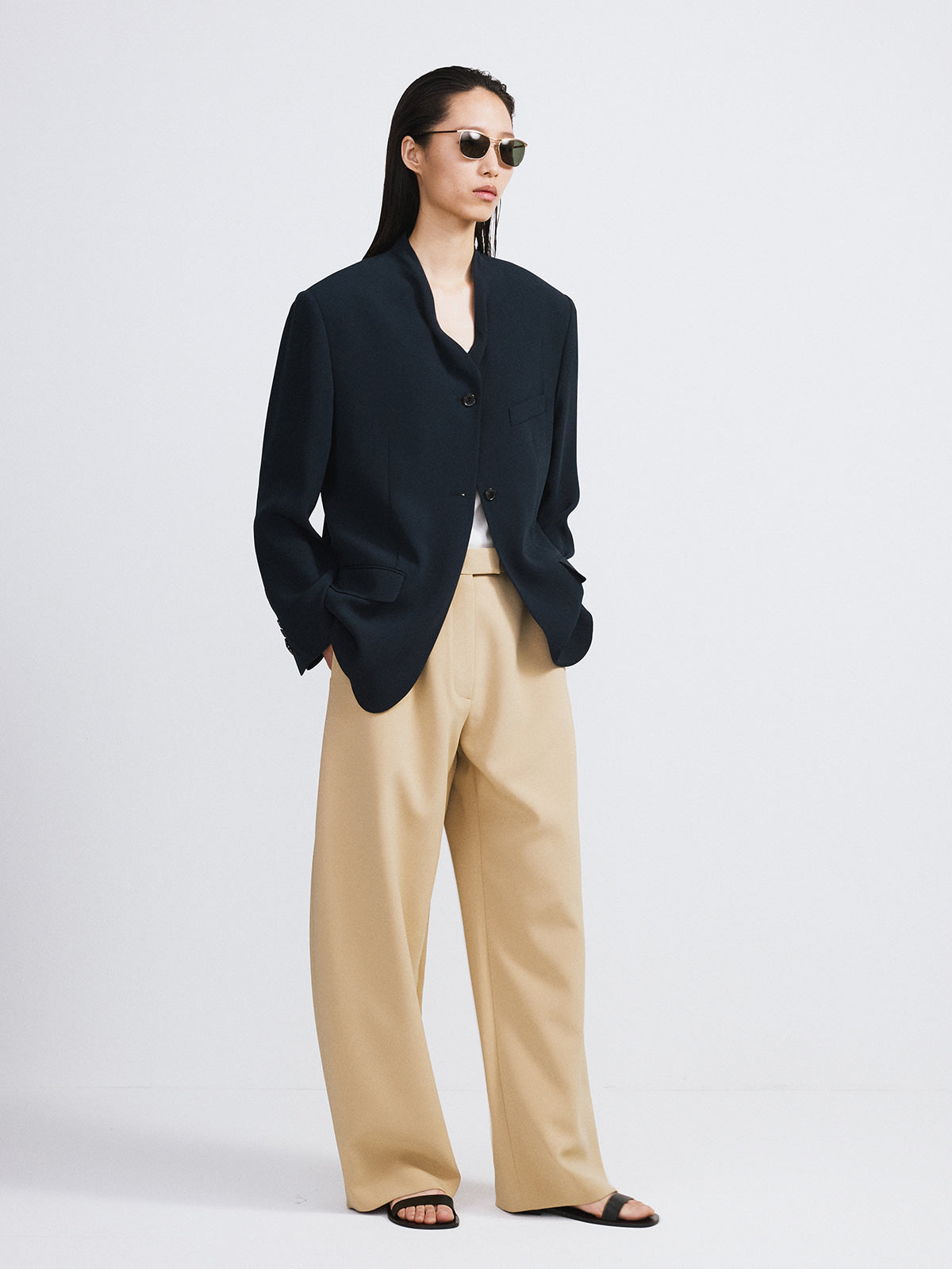 Recto - Collar Detail Fluid Suit Jacket (Dark Navy) product image 2 | TRAB K-Fashion Australia