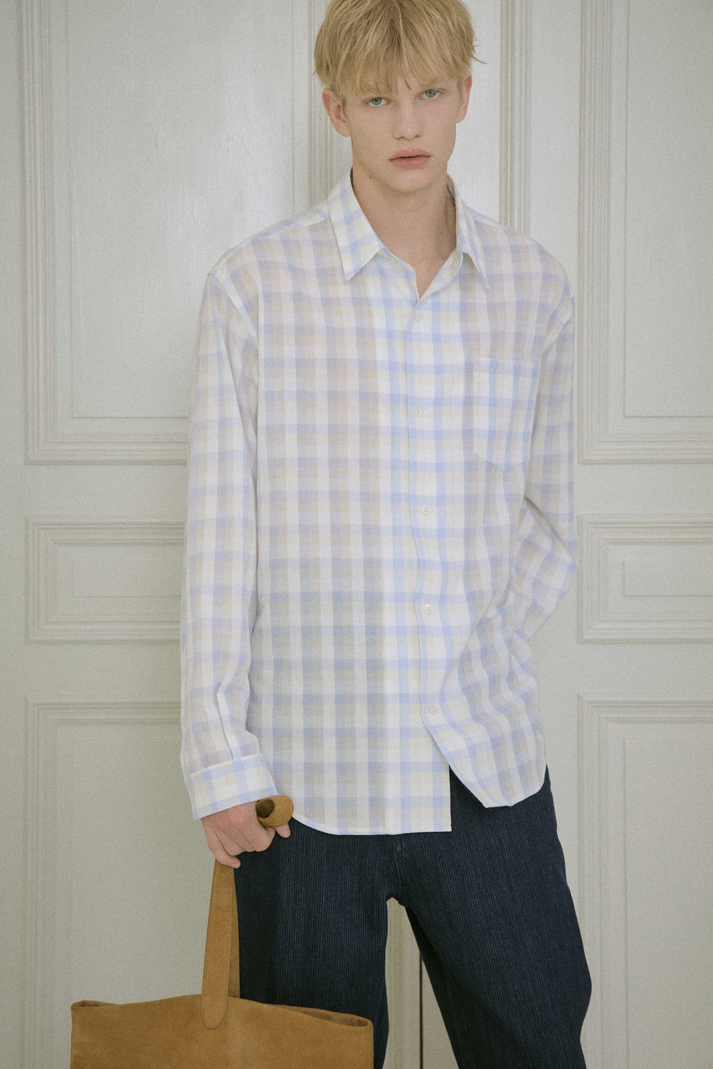 STU - Embroidery Check Shirt Sky (Blue) product image 5 | TRAB K-Fashion Australia