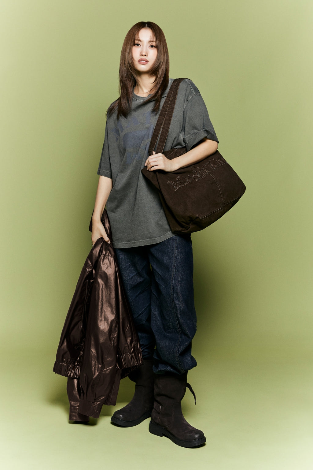 Matin Kim - Twisted Volume Coated Denim Pants (Dark Navy) product image 1 | TRAB K-Fashion Australia