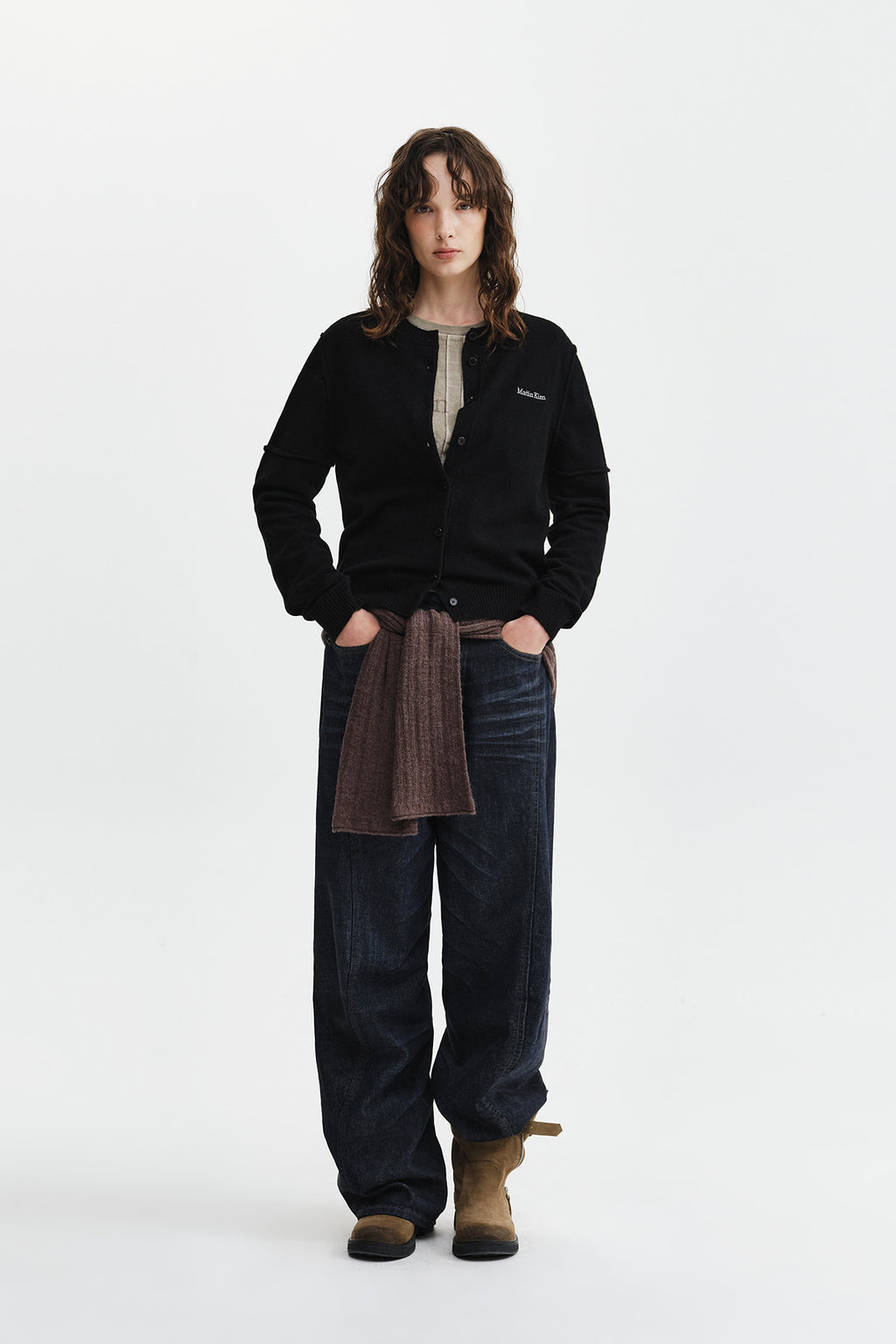 Matin Kim - Cashmere Blended Cutline Round Cardigan (Black) product image 10 | TRAB K-Fashion Australia