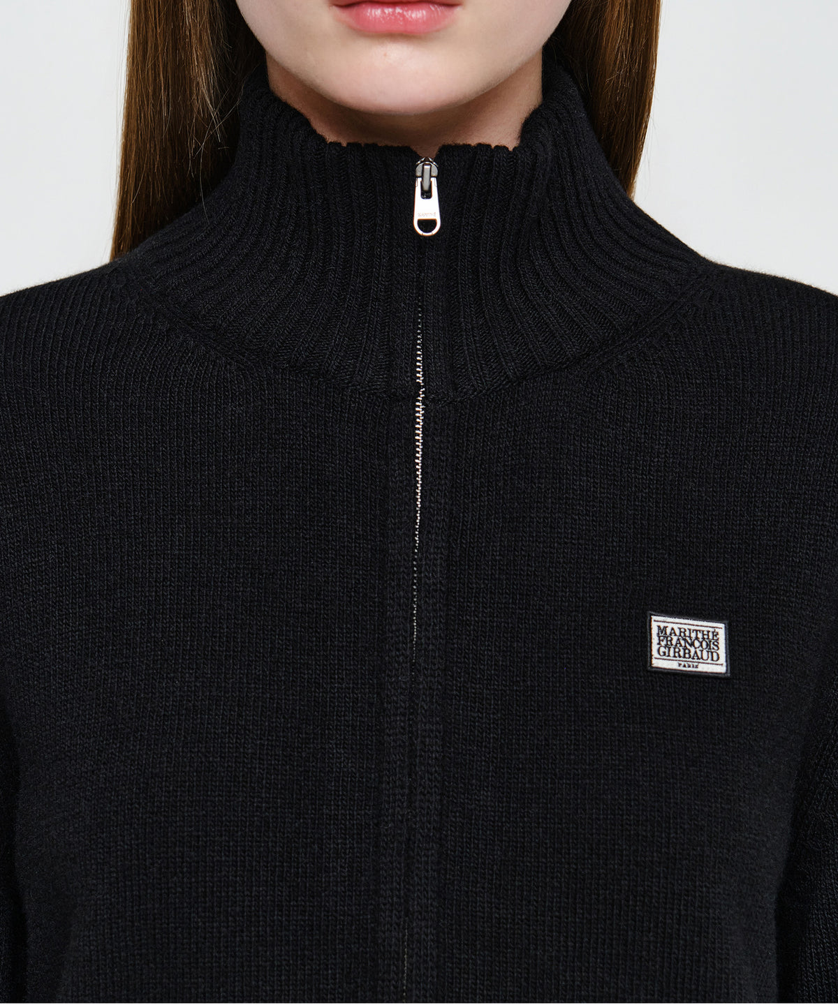 Marithe & Francois Girbaud - Premium Small Classic Logo Merino Wool High Neck Cardigan (Black) product image 4 | TRAB K-Fashion Australia