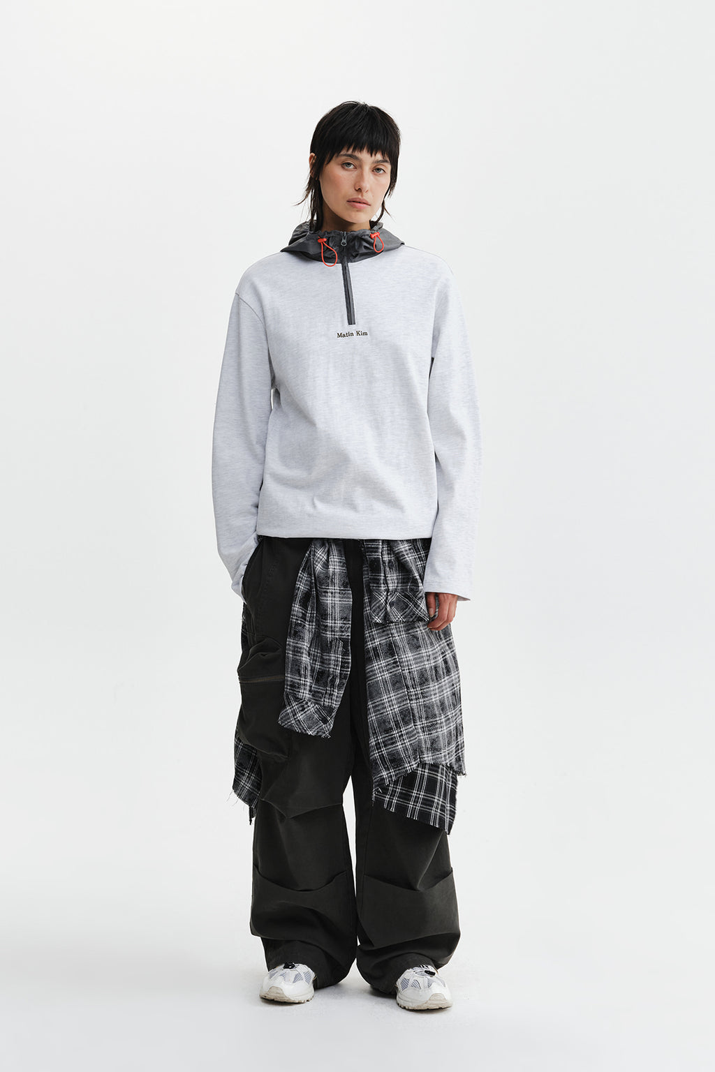 Matin Kim - Color Block Hoody Quarter Zip Up (Light Grey) product image 10 | TRAB K-Fashion Australia