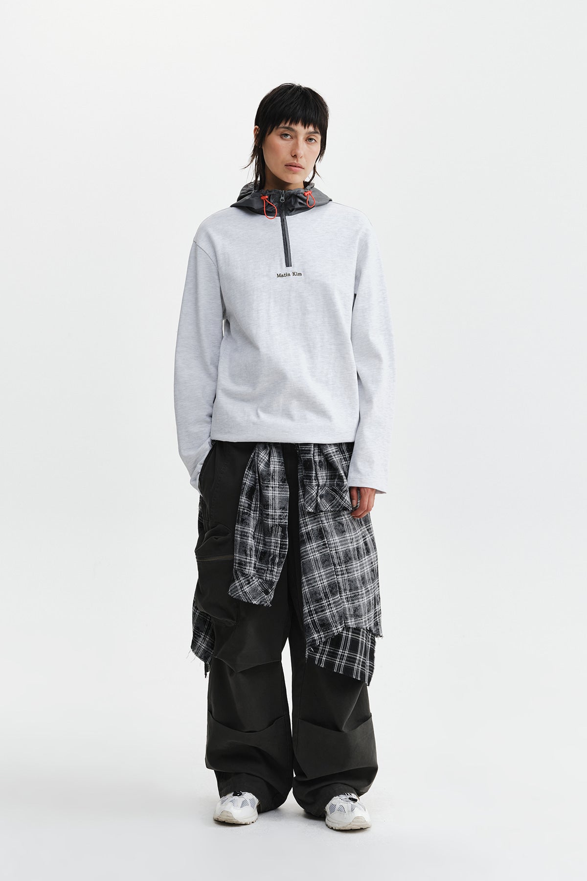 Matin Kim - Color Block Hoody Quarter Zip Up (Light Grey) product image 10 | TRAB K-Fashion Australia