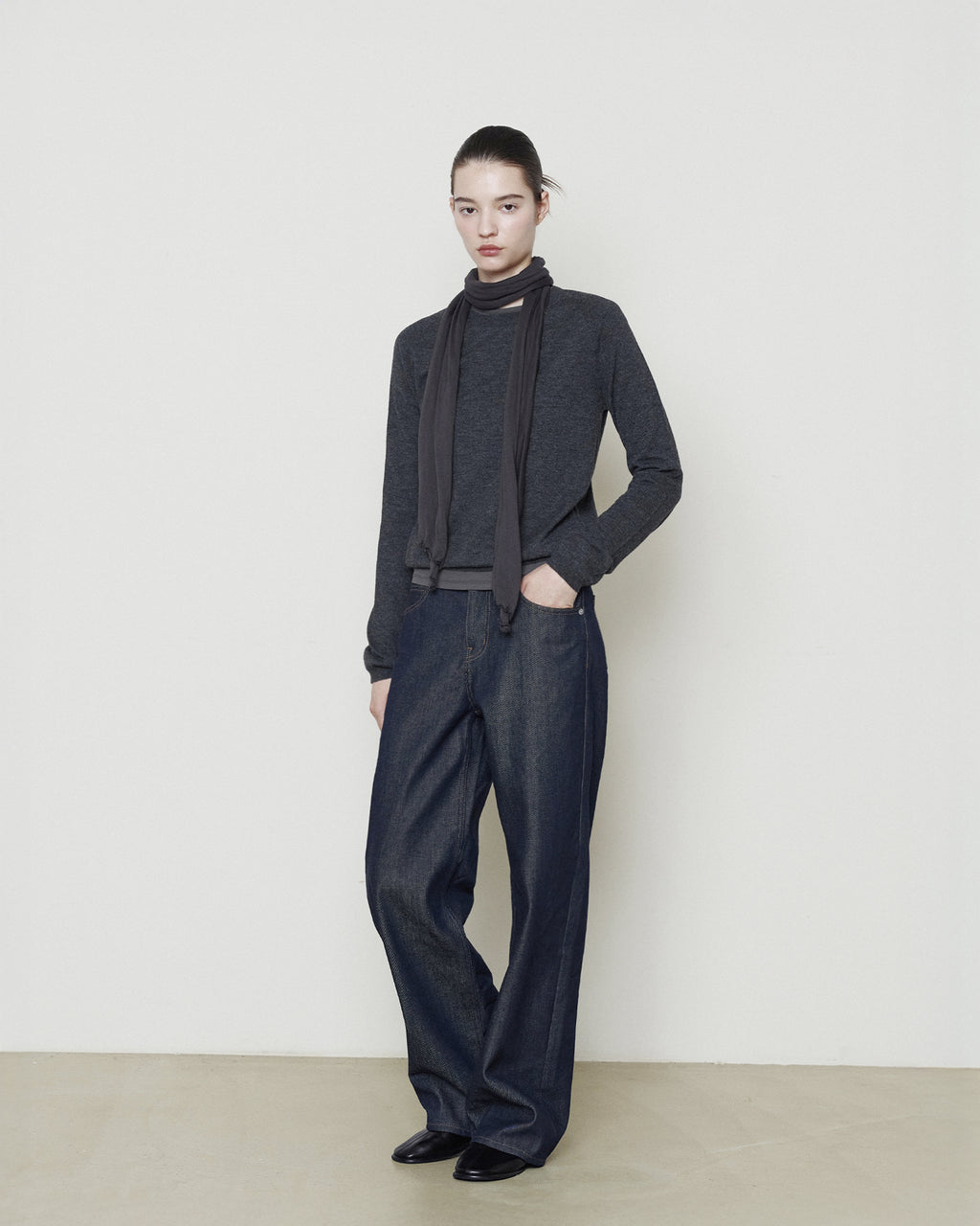 Brownyard - Super Fine Bound Neck Knit (Charcoal) product image 1 | TRAB K-Fashion Australia