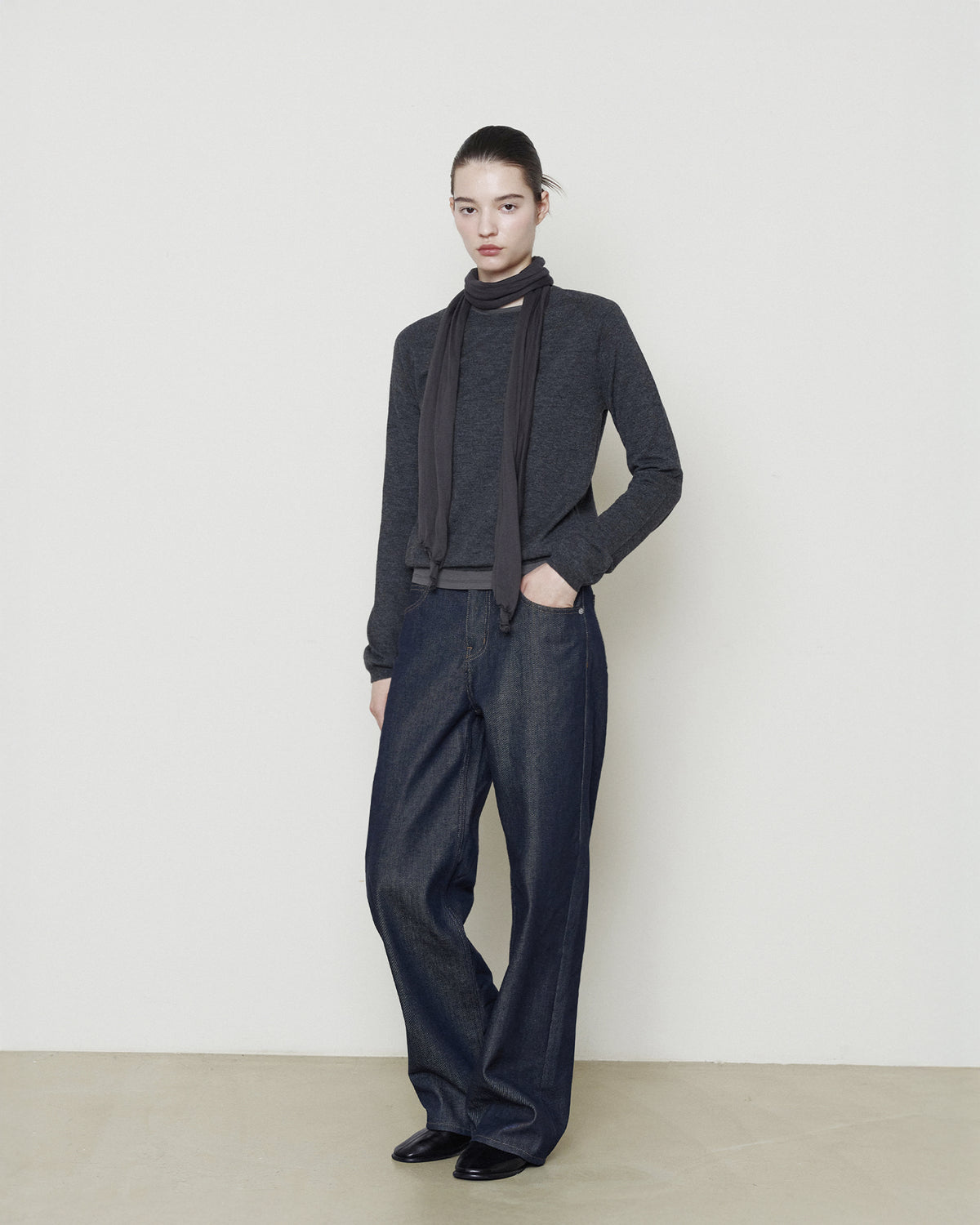 Brownyard - Super Fine Bound Neck Knit (Charcoal) product image 1 | TRAB K-Fashion Australia