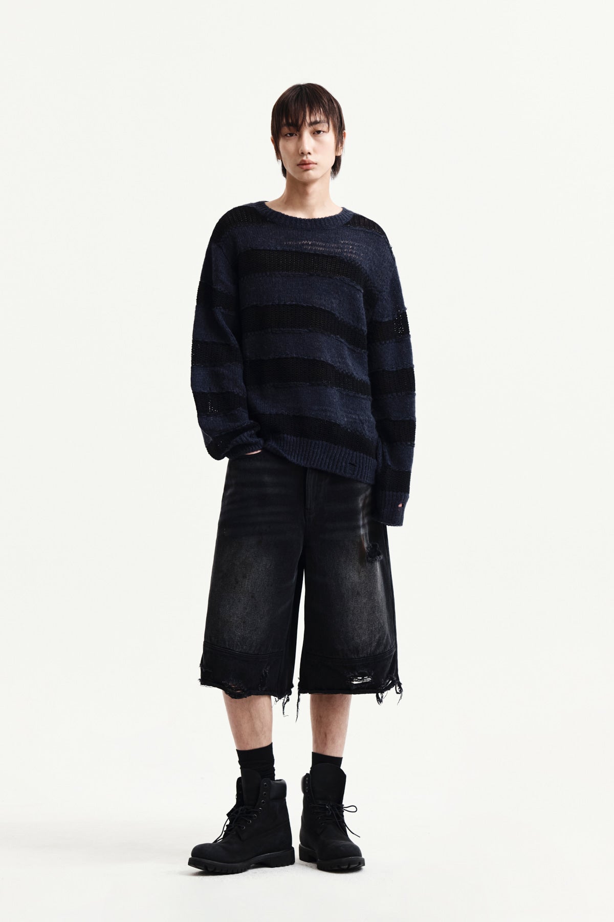 Matin Kim - Texture Block Stripe Knit Pullover (Navy) product image 13 | TRAB K-Fashion Australia