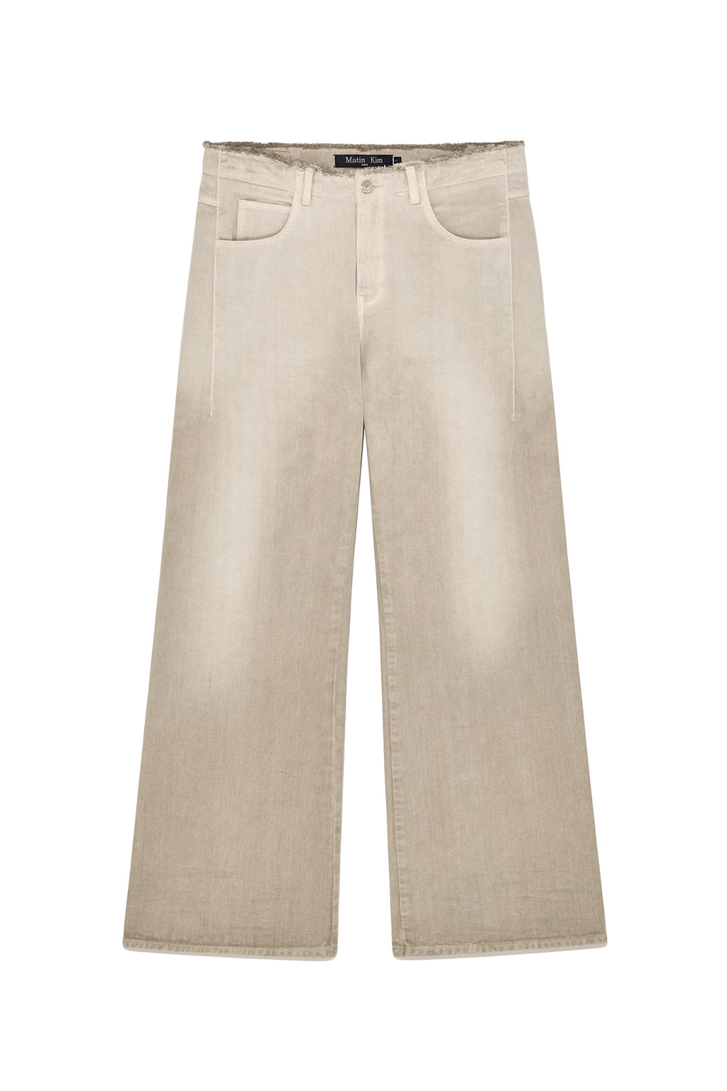 Matin Kim - Back Pintuck Waistless Denim Pants (Light Beige) product image 1 | TRAB K-Fashion Australia