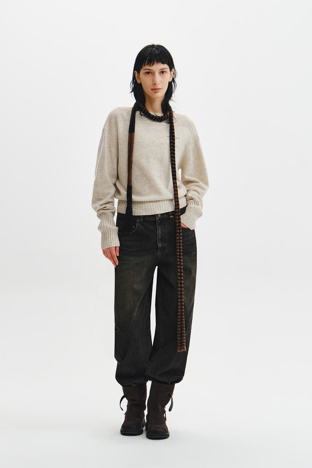 Matin Kim - Boat Neck Volume Sleeve Knit Pullover (Light Beige) product image 10 | TRAB K-Fashion Australia